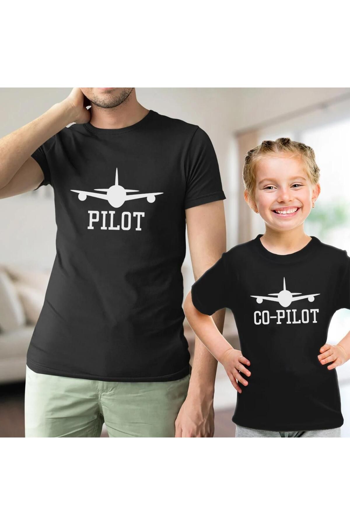 Tshirthane Baba Oğul Kız Pilot Co-pilot Tişört (TEK ÜRÜN FİYATIDIR KOMBİN YAPMAK İÇİN 2 ADET SEPETE EKLEYİNİZ)