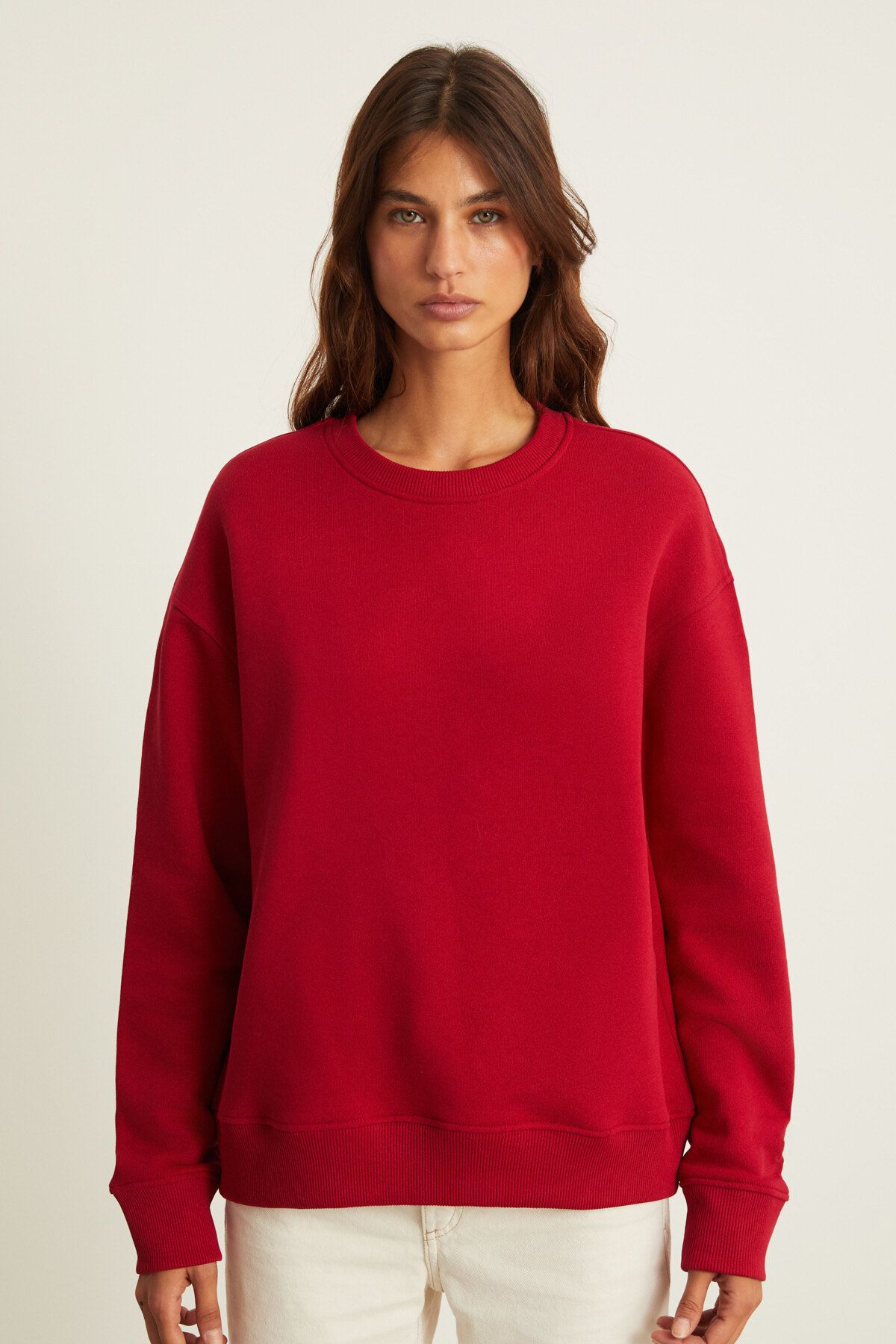 GRIMELANGE MAIJA Kadın Bisiklet Yaka İçi Polarlı Oversize Fit Basic Kırmızı Sweatshirt
