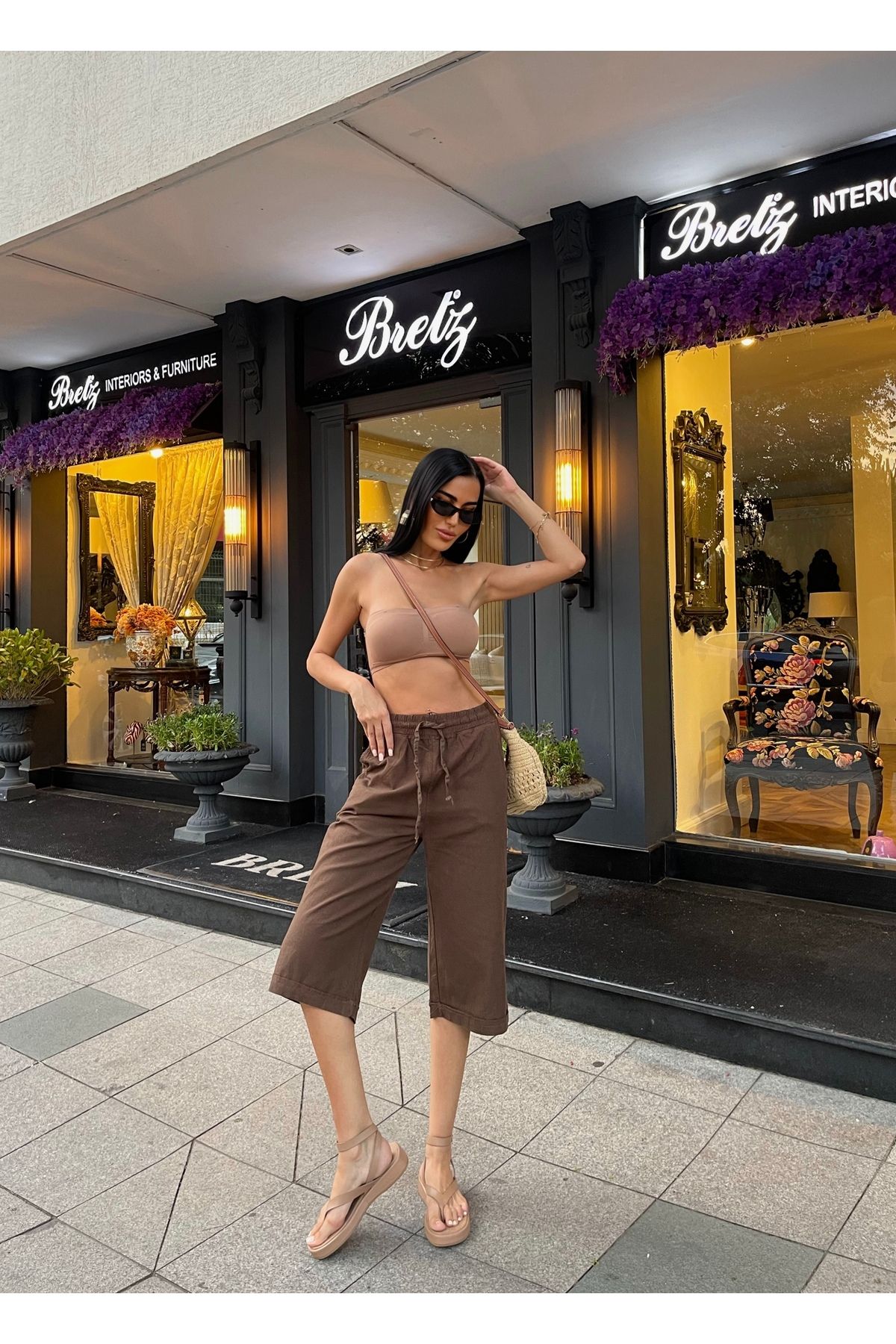 AREF JEANS Keten Şort Uzun Şort Kadın Keten Şort Yazlık Mevsimlik Şort