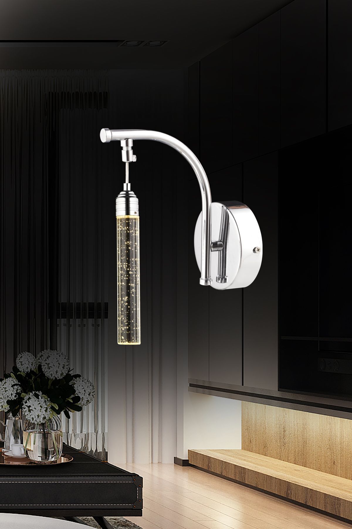 Apliqa Zaki Tekli Krom Kaplama 3 Renkli 8 Watt Ledli Yatak Başı ,Salon Led Aplik