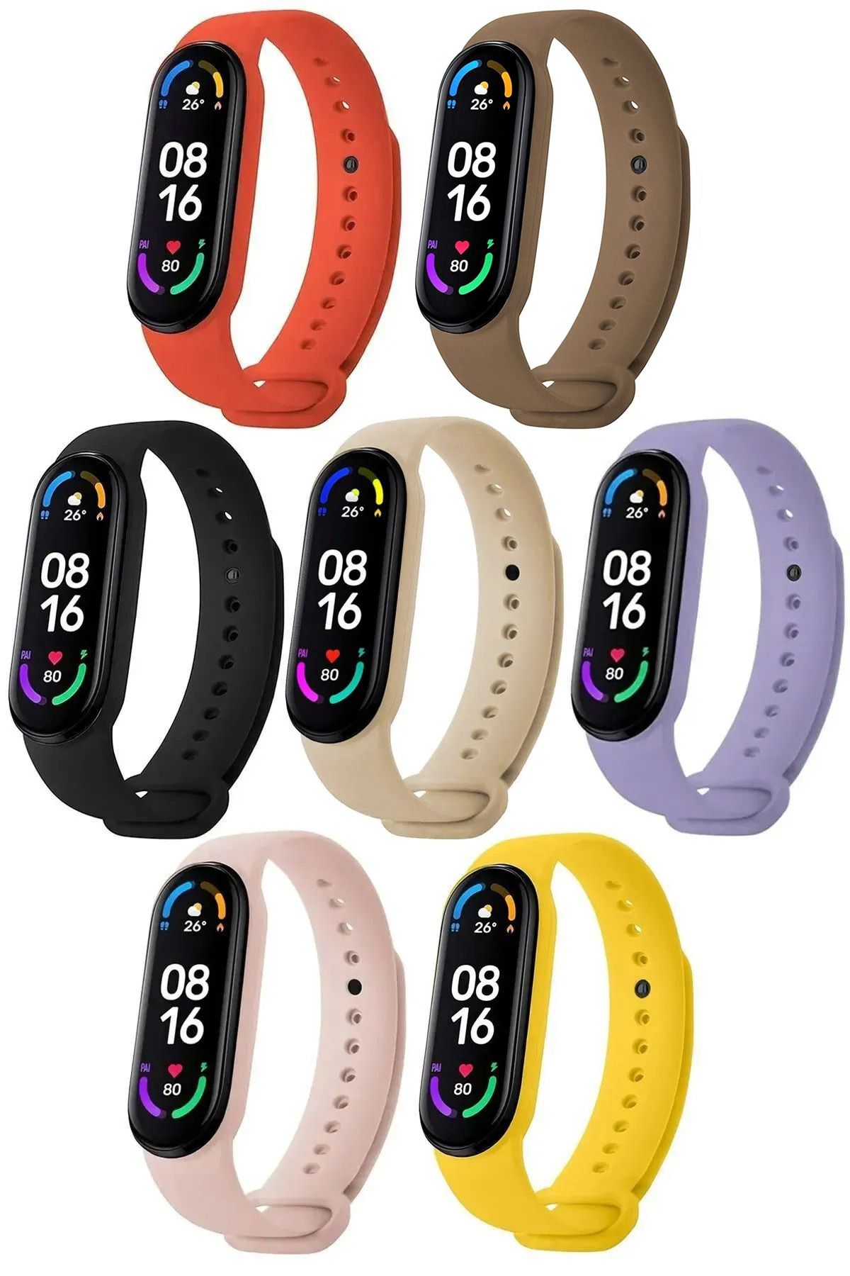 CONOCER Xiaomi Mi Band 5 Ve 6 Uyumlu Silikon Yüksek Kalite Kordon Kayış [7'li Set]