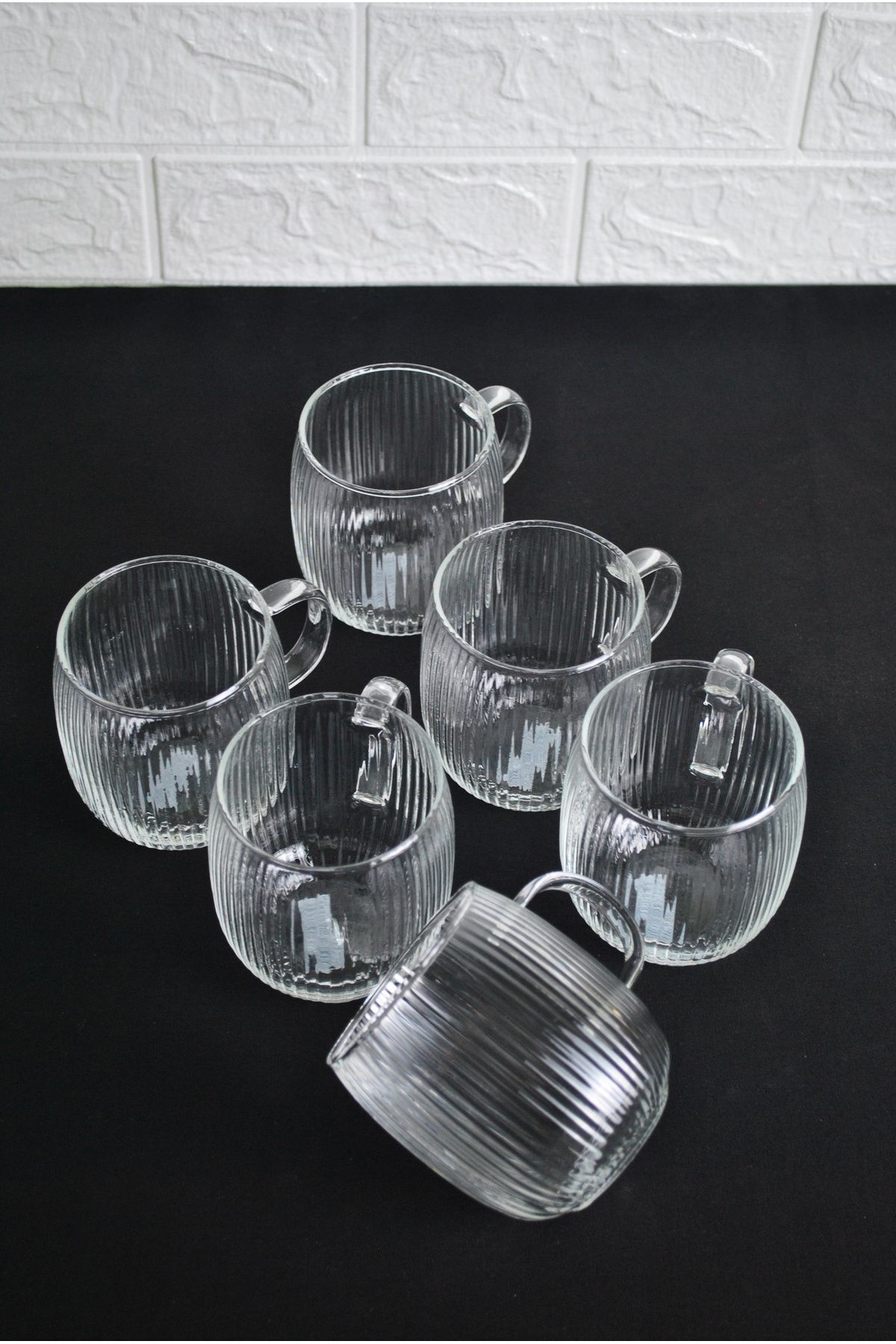 Purelegant Borosılıkat Cam Kupa Kulplu Bardak Çay Kahve Meşrubat Bardağı 395 ml 6 Adet