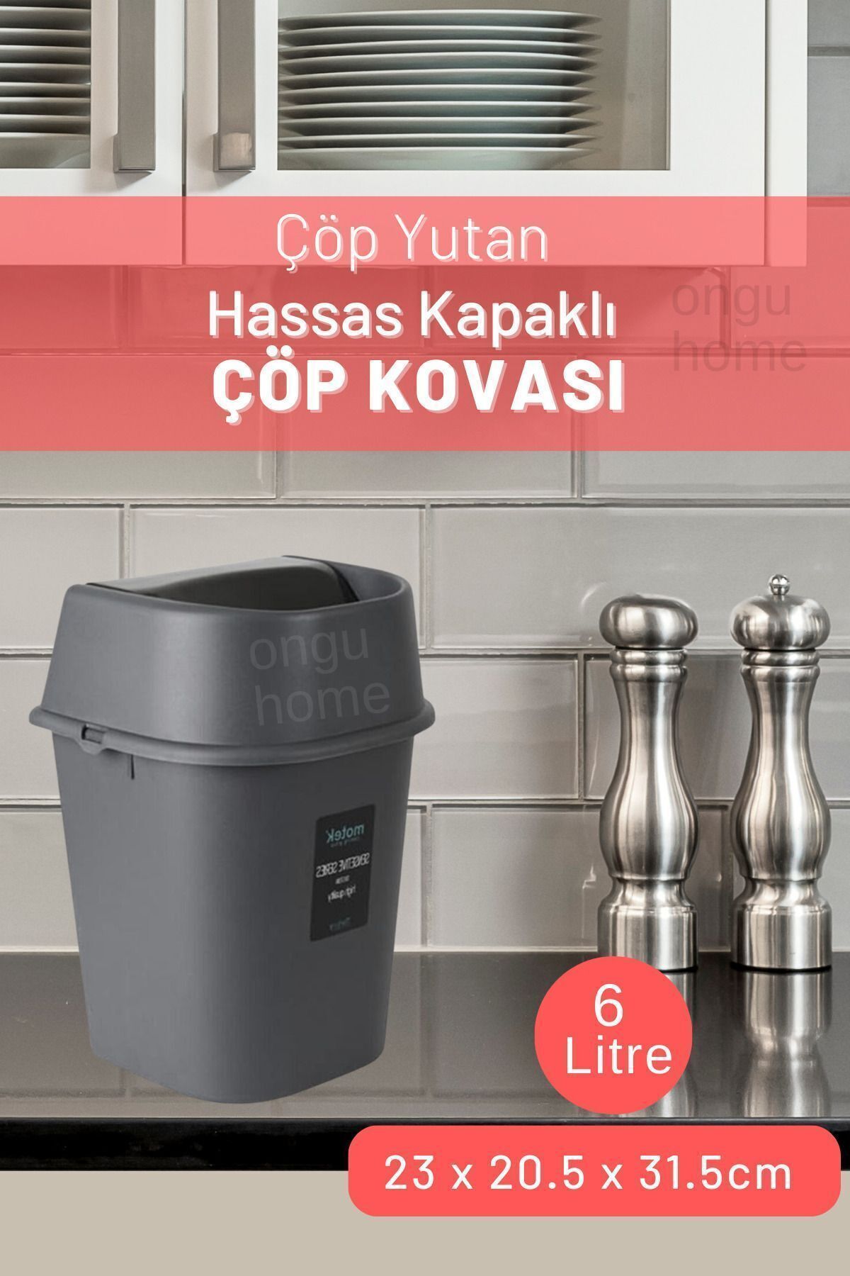 ongu home Hassas Kapaklı Çöp Kovası Çöp Yut Mutfak Tezgah Üstü Çöp Kutusu ( 6lt )
