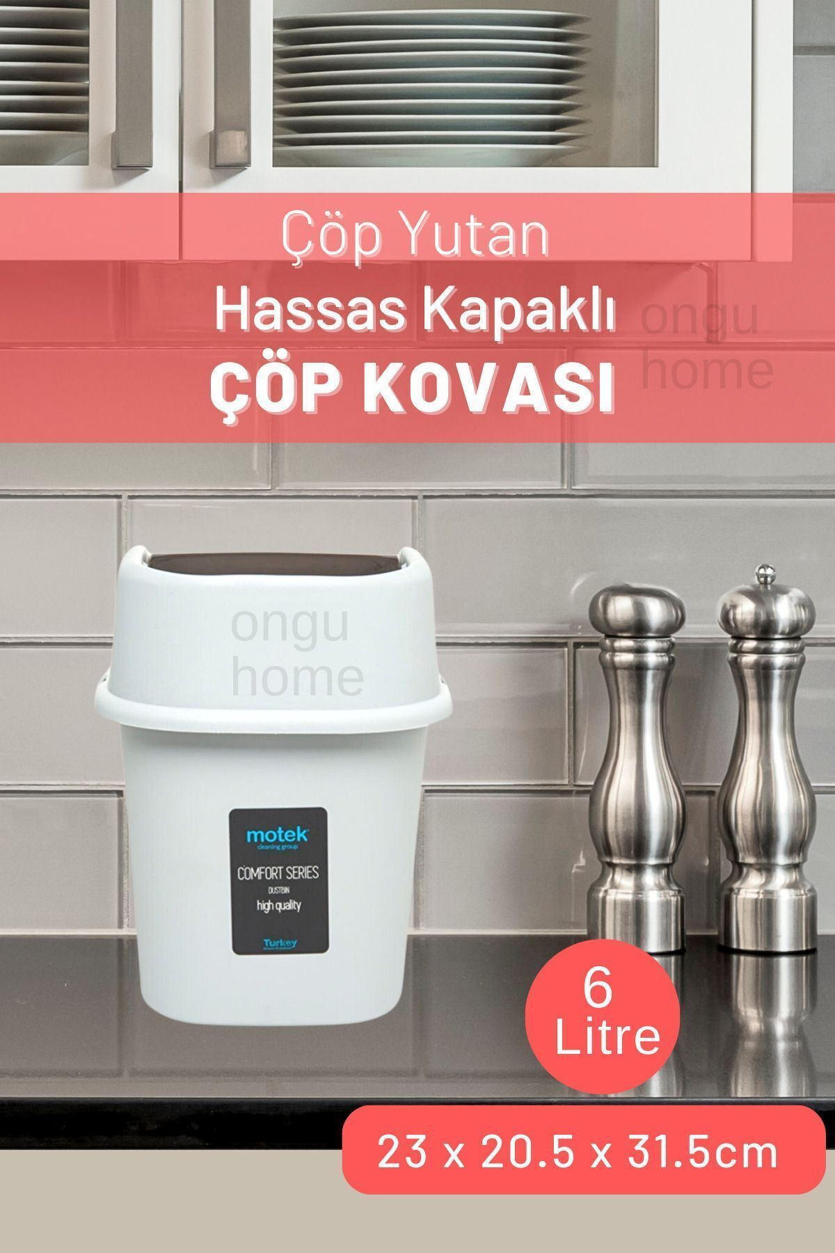 ongu home Hassas Kapaklı Çöp Kovası Çöp Yut Mutfak Tezgah Üstü Çöp Kutusu ( 6lt )