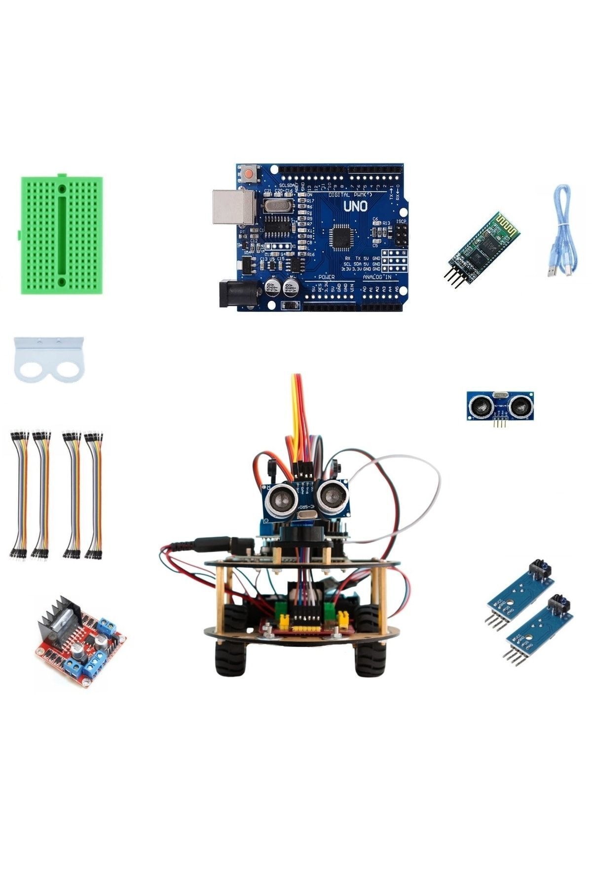 Arduino 4wd Bluetooth Engelden Kaçan Çizgi Takip Eden Araç Seti-emes Robotik Kitapçık Hediyeli