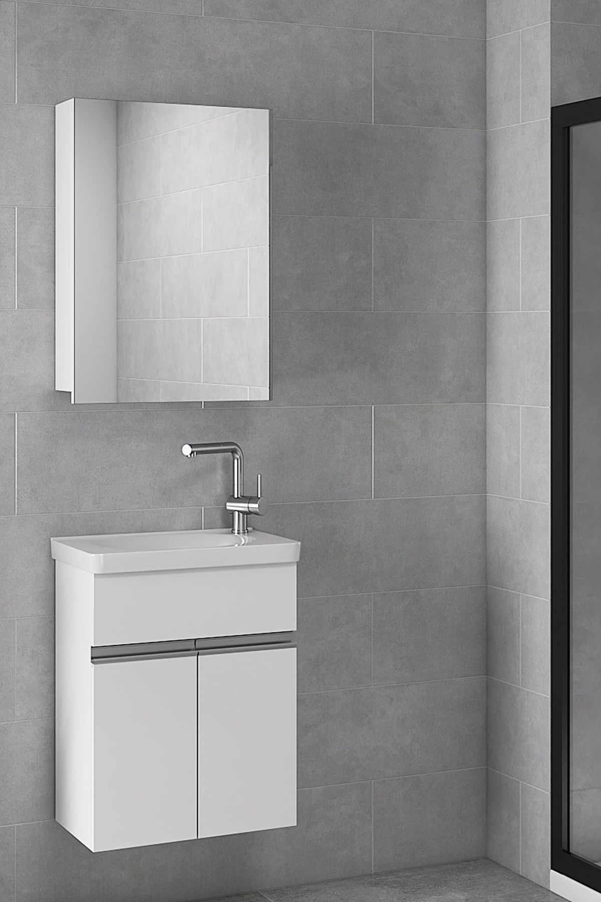 Alfa Banyo Miniço-b Ebeveyn 45 Cm X 28 Cm Ayna Dolaplı Seramik Lavabolu Mdf Banyo Dolabı Seti**hazır Kurulu**