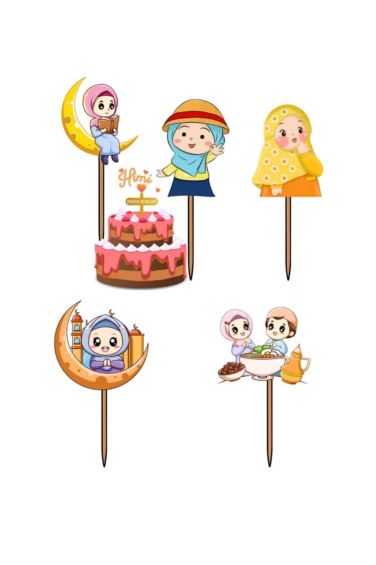 Himi Pasta Süsleri Namaza Başladım Kuran Okuyorum Kız Erkek Çocuk Maket Pasta Kürdanı Pasta Süsleri Cupcake Süsleri