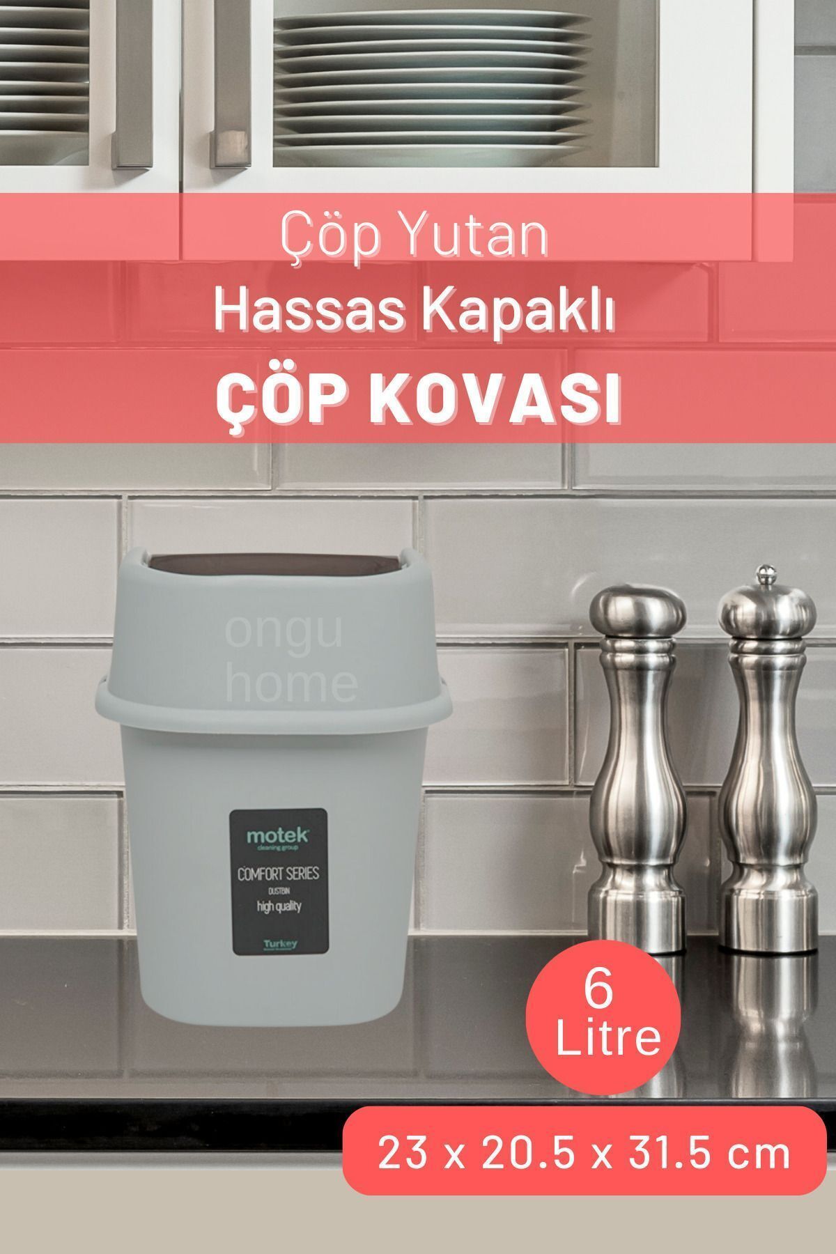 ongu home Hassas Kapaklı Çöp Kovası Çöp Yut Mutfak Tezgah Üstü Çöp Kutusu ( 6lt )