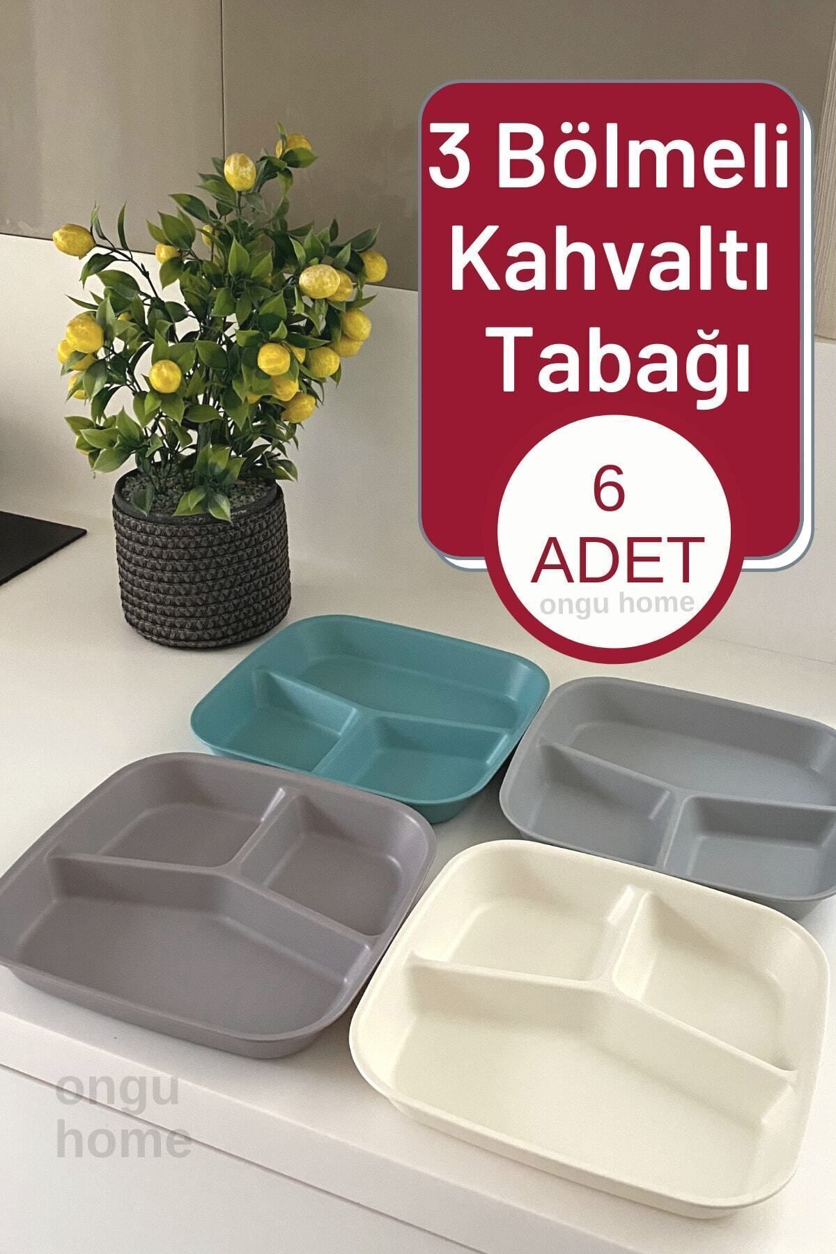 ongu home 6 Adet Kahvaltı Tabağı Üç Bölmeli Tabak Mama Tabağı Tabldot