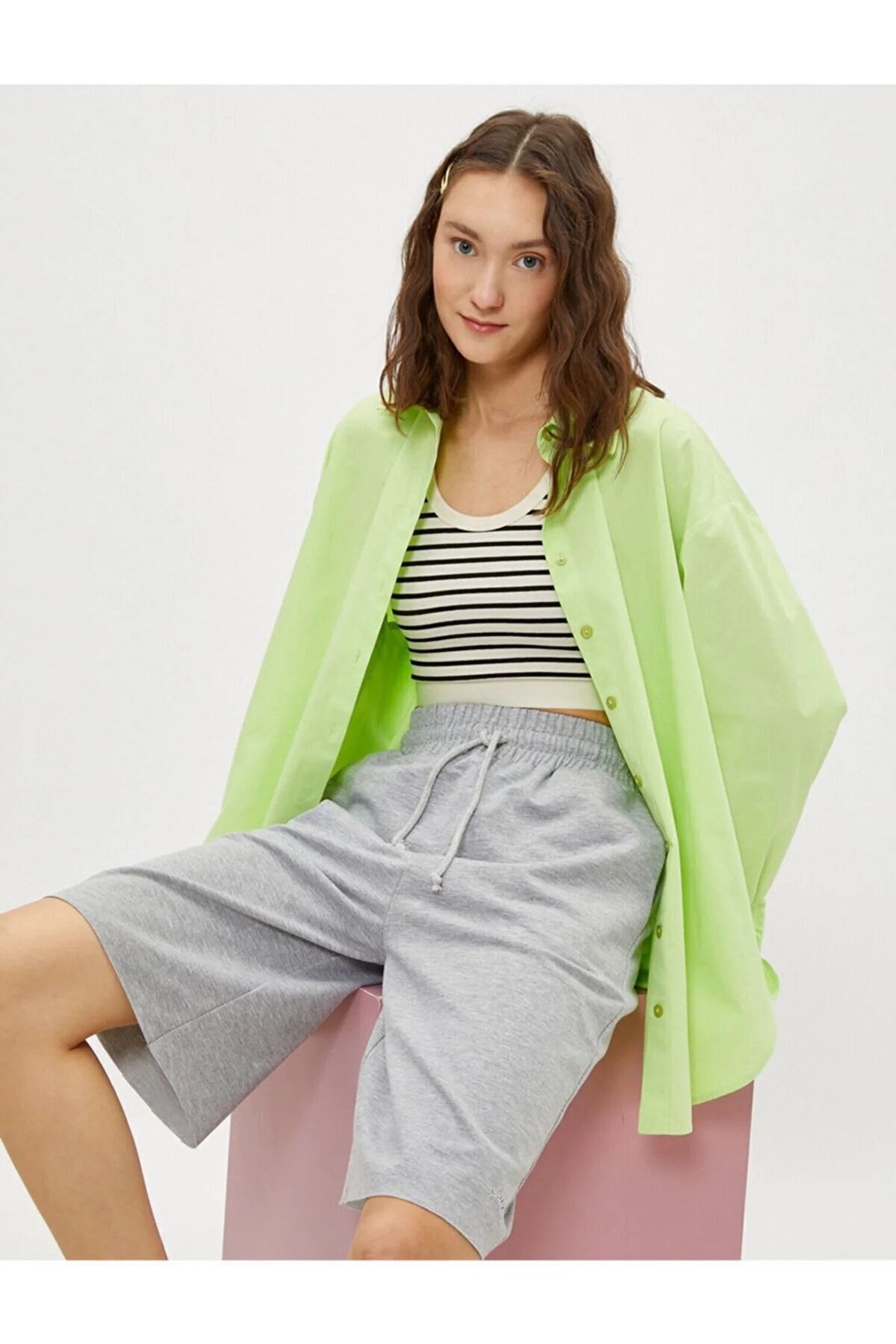 OXVİN Comfort Label Bağcıklı Oversize Uzun Unisex Bermuda Şort