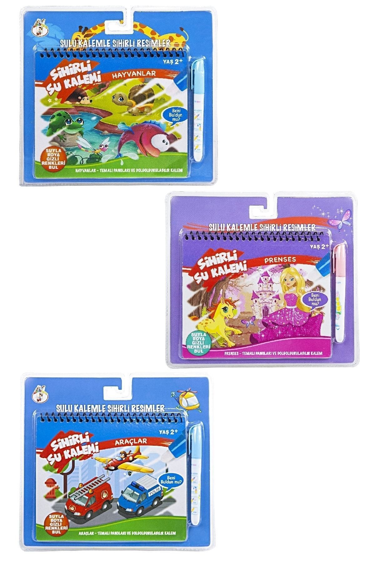 Magic Water 3 Adet Water Painting Özel Sulu Kalem Ile Sihirli Boyama Kitabı 15 Sayfa Araçlar Hayvanlar Prenses