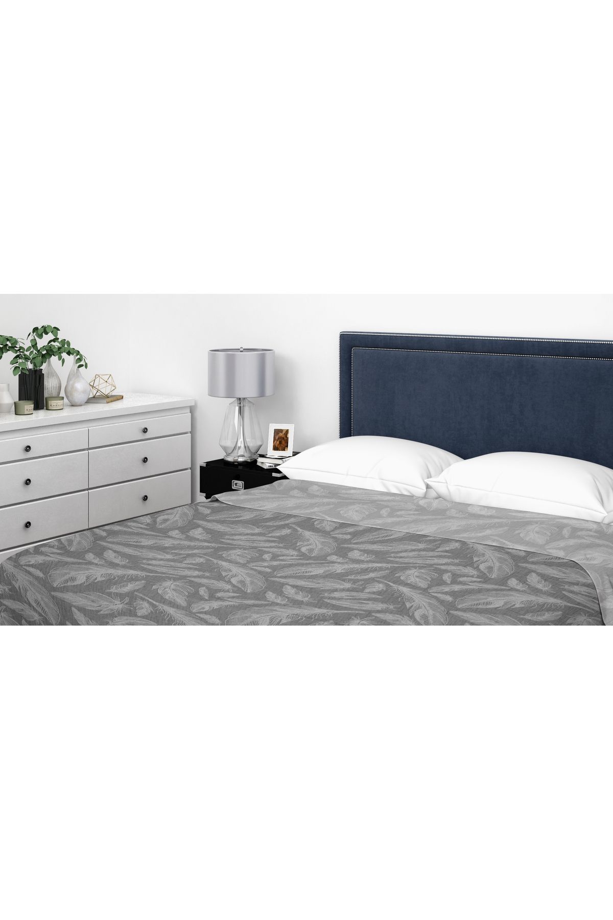 EVFENDİ Müslin Antrasit  %100 Pamuklu Yatak Örtüsü /Pike 220x240cm