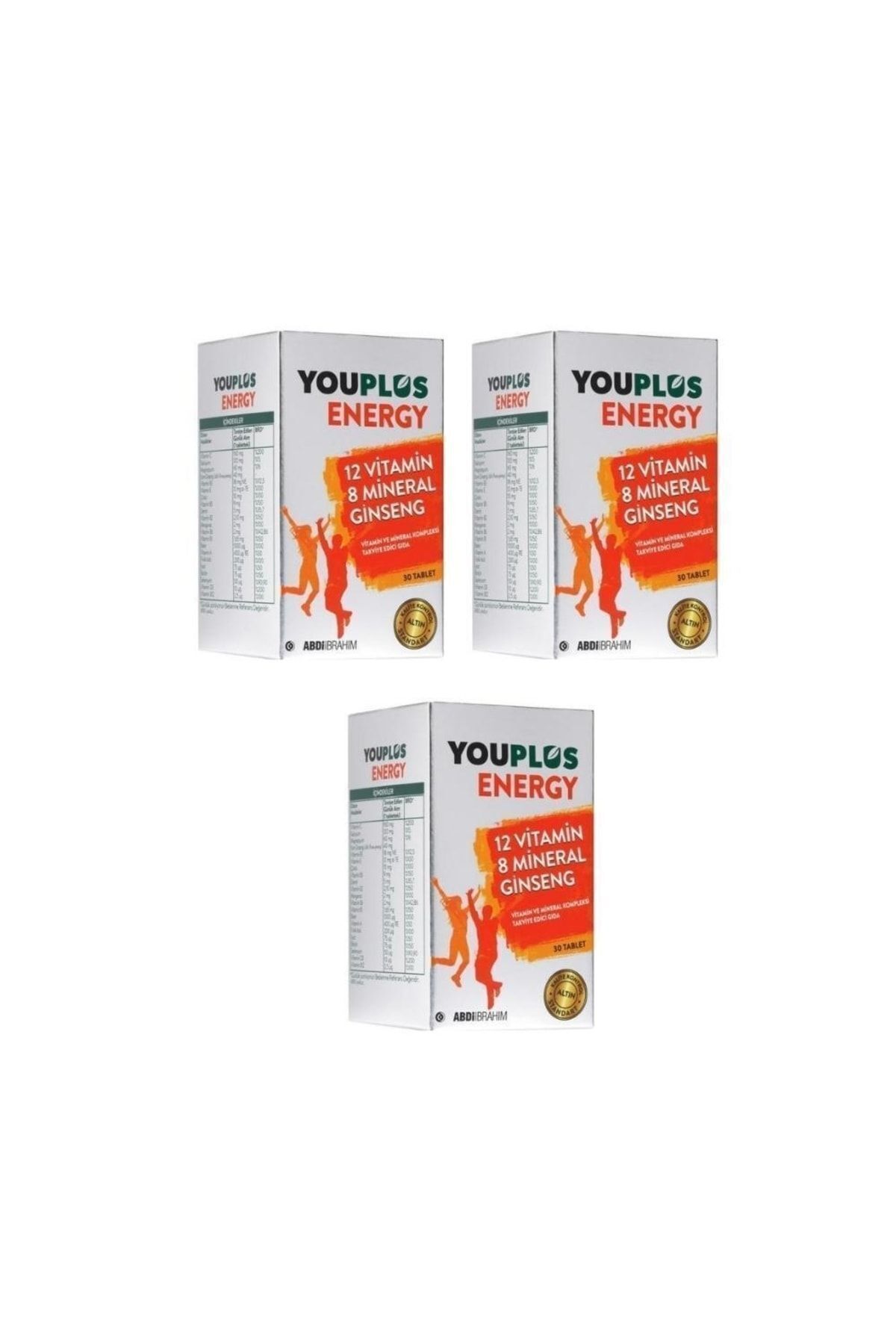 ABDİİBRAHİM Youplus Energy Vitamin Ve Mineral Kompleksi Takviye Edici Gıda 30 Tablet X 3 Paket