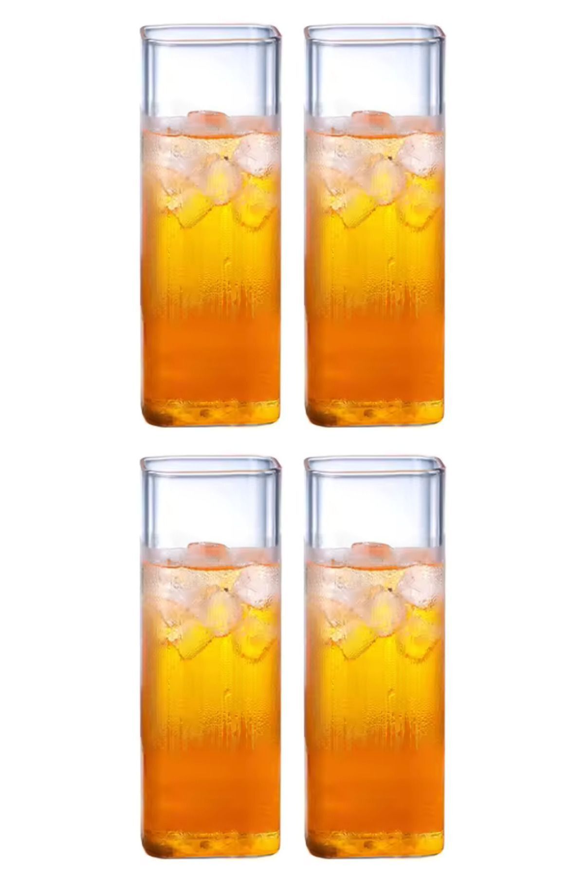 Kitchen Design Lab Yeni Stil Kare Cam Latte,Kahve,Meşrubat,smoothie Bardağı 450 ML 4 Adet