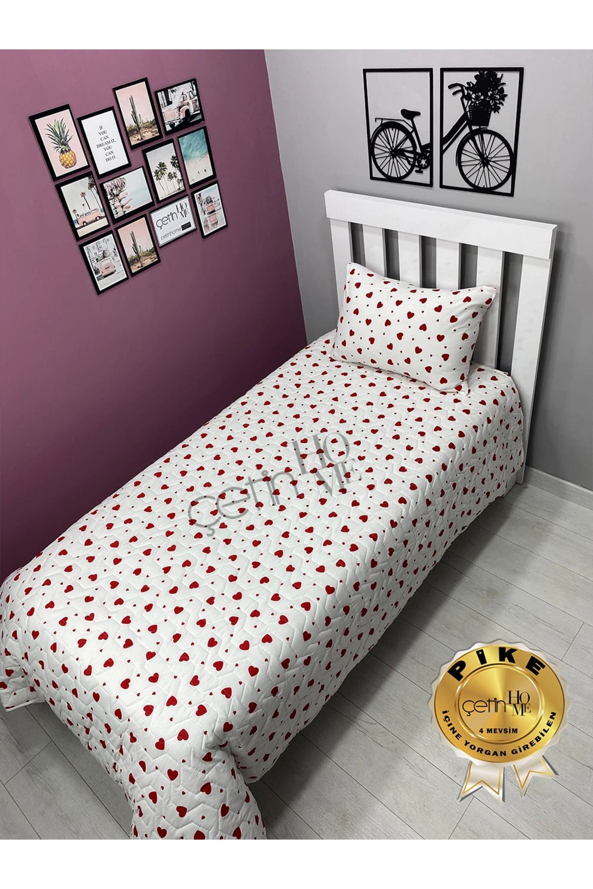 Çetinhome Tek Kişilik Kapitone Pike Seti 4 Mevsim Kalp