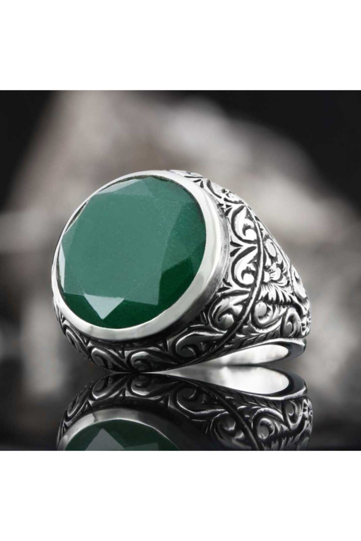 ELMAS İŞ Özel Tasarım Yuvarlak 925 Ayar Gümüş Yeşil Zircon Taşlı Koleksiyon Yüzük