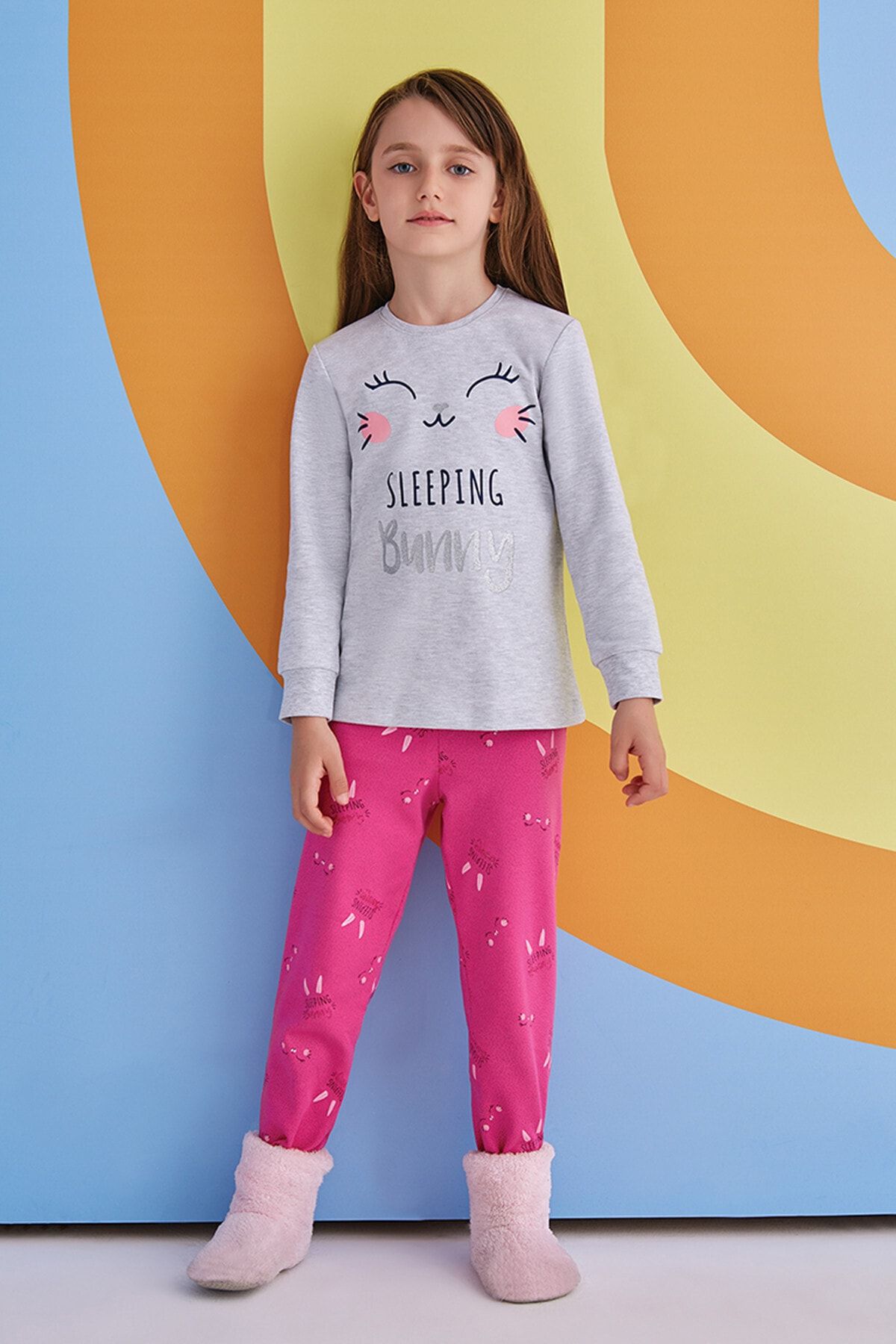 Rolypoly Sleeping Bunny Kız Çocuk Pijama Takımı Açık Gri
