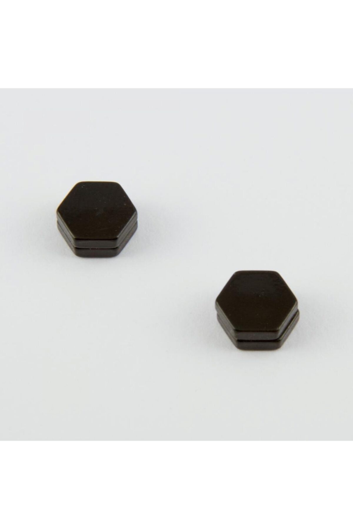 Genel Markalar Unisex Siyah Altıgen Figürlü Mıknatıslı Çelik Küpe 0.8 cm