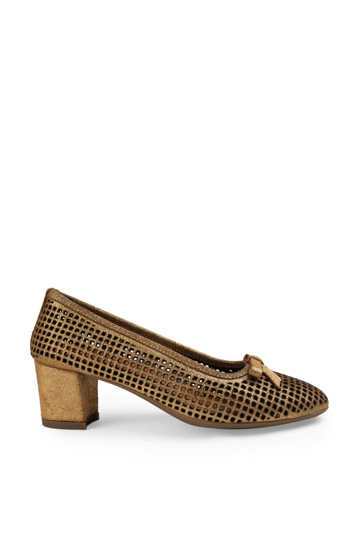 Deery Hakiki Deri Altın Rengi Lazer Kesim Günlük Kadın Ayakkabı