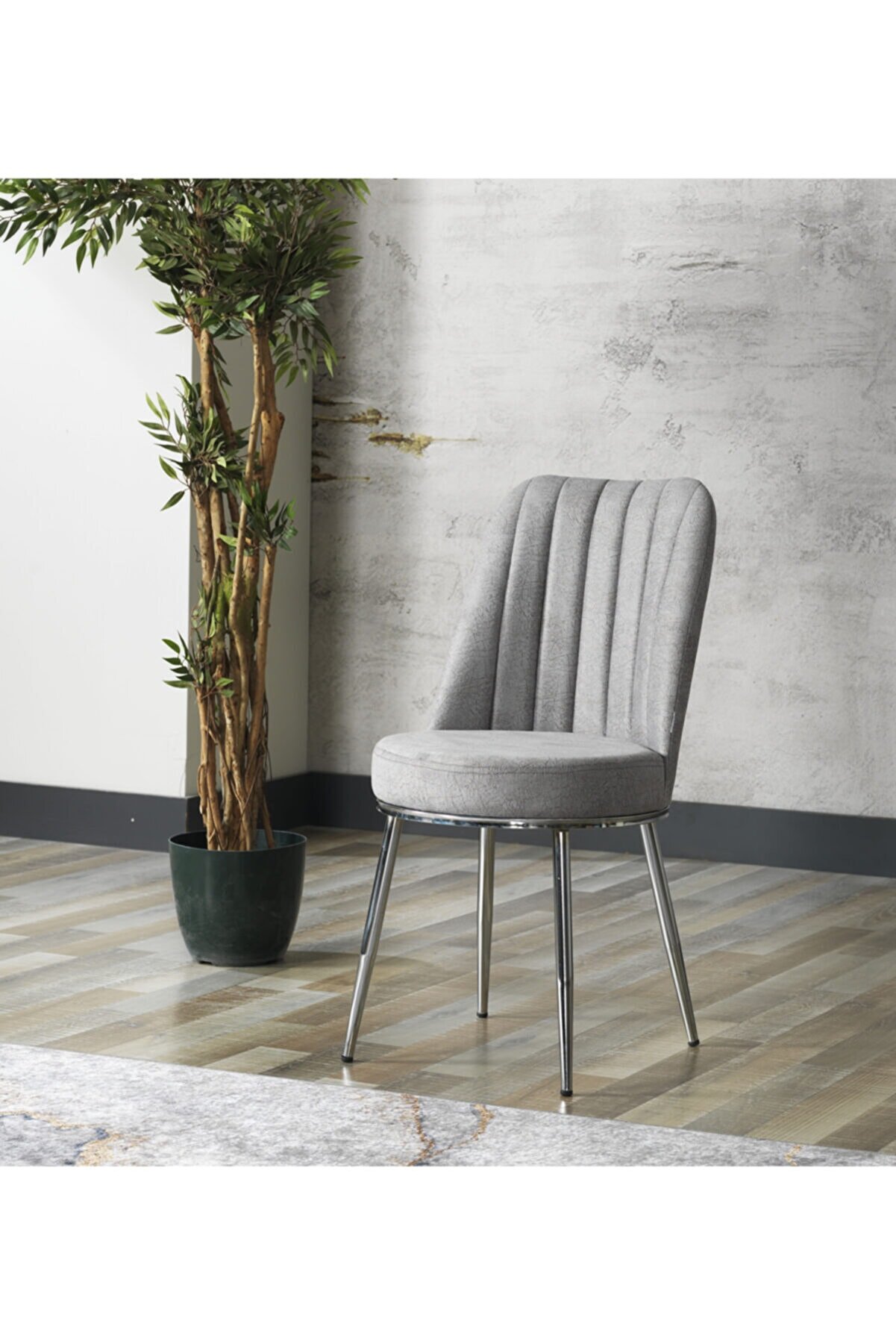 Avvio Gold Sandalye- Yemek Masası Sandalyesi - Mutfak Masası Sandalyesi Gri Renk- Metal Krom Ayak