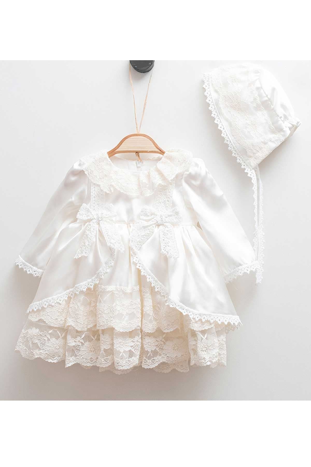 Modakids Krem Pelerin Dantel Kız Bebek Elbise Set