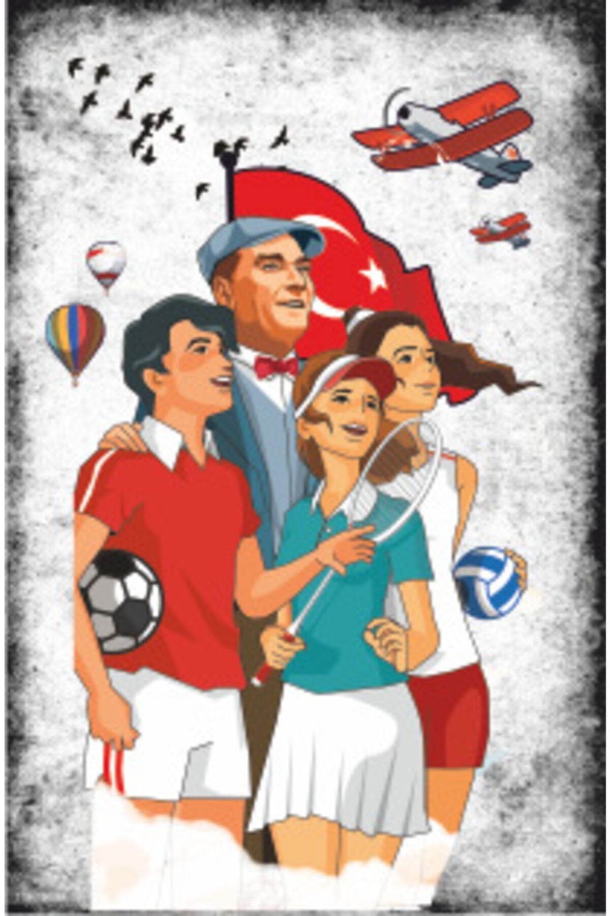 Hayat Poster Çocuklarla Mustafa Kemal Atatürk Serisi 3 Retro Vintage Ahşap Poster