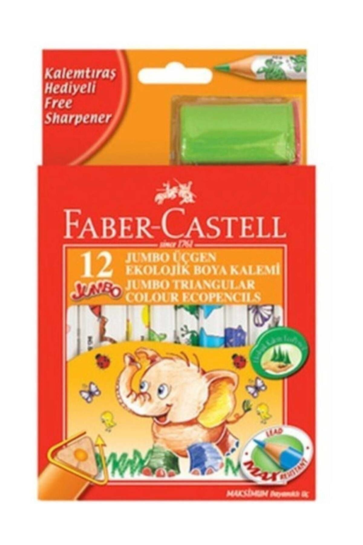Faber Castell Jumbo Üçgen Beyaz Gövde Boya Kalemi 12 Renk Yarım Boy