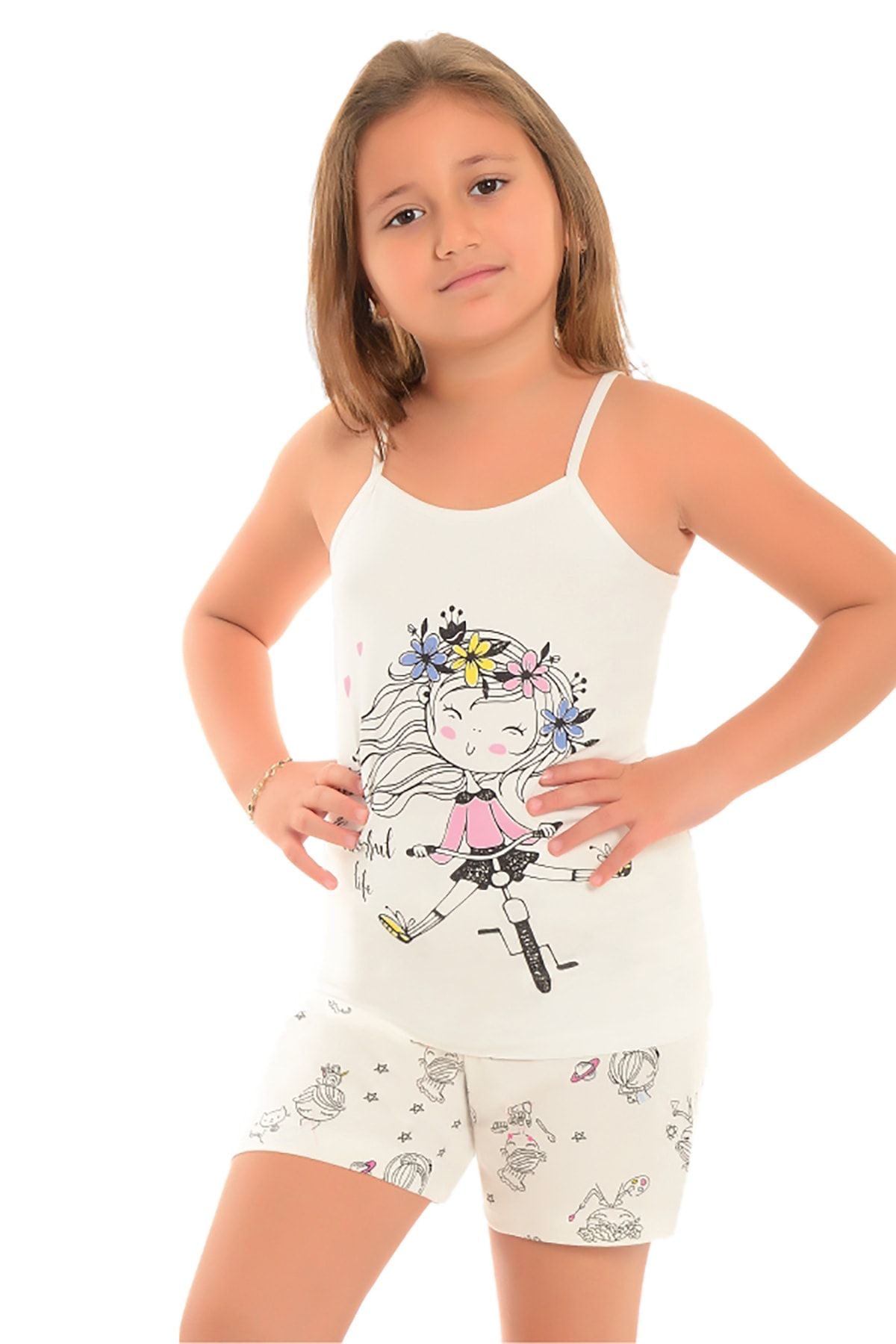 Little Frog Şortlu Kız Çocuk Pijama Takımı Resim Çizen Kız