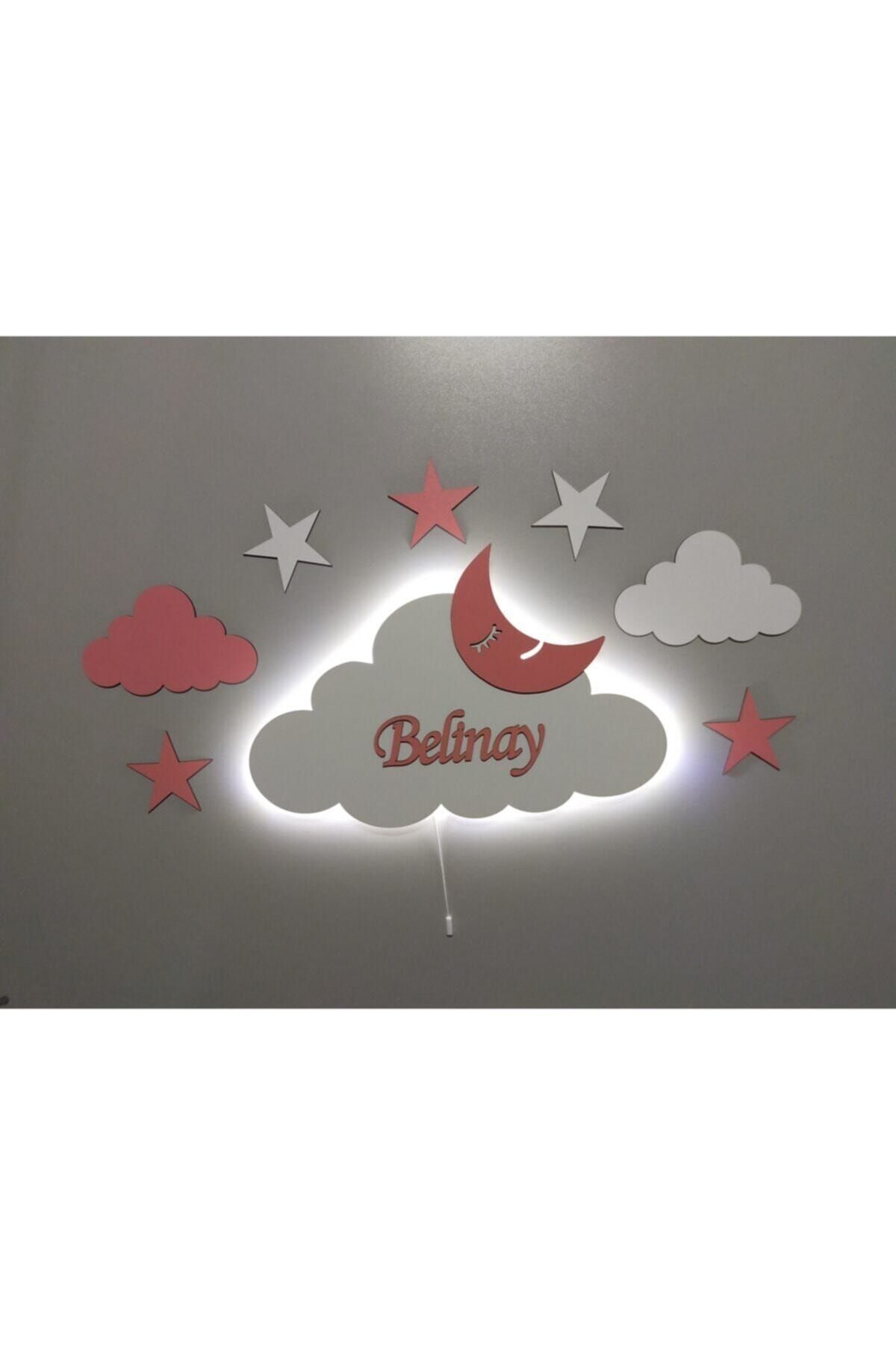 fabrikahşap Çocuk Odası Dekoratif Ahşap Isimli Bulut Gece Lambası Ledli Aydınlatma