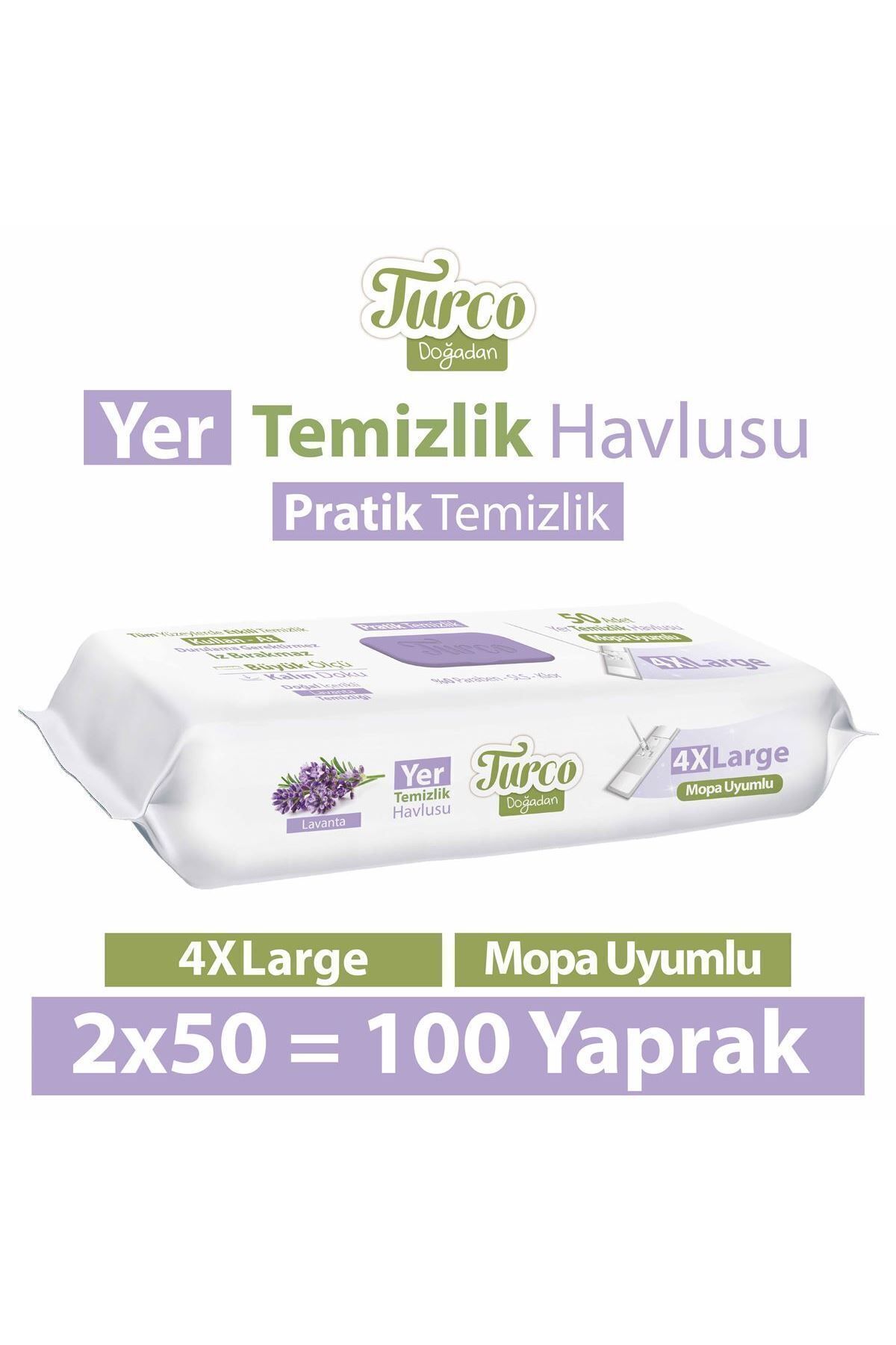 Turco Doğadan Pratik Temizlik Turco Doğadan Yer Temizlik Havlusu Lavanta 2X50(100 Yaprak)