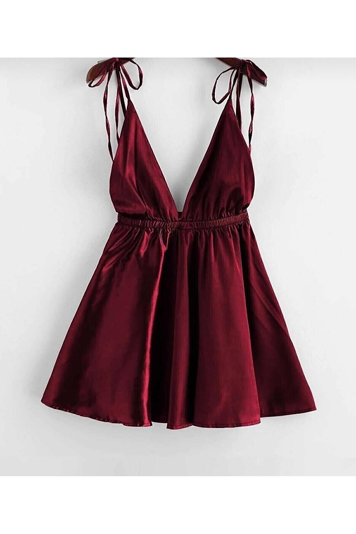Genel Markalar Bordo Saten Sade Kadın Tek Gecelik - Şık ve Konforlu Gecelik
