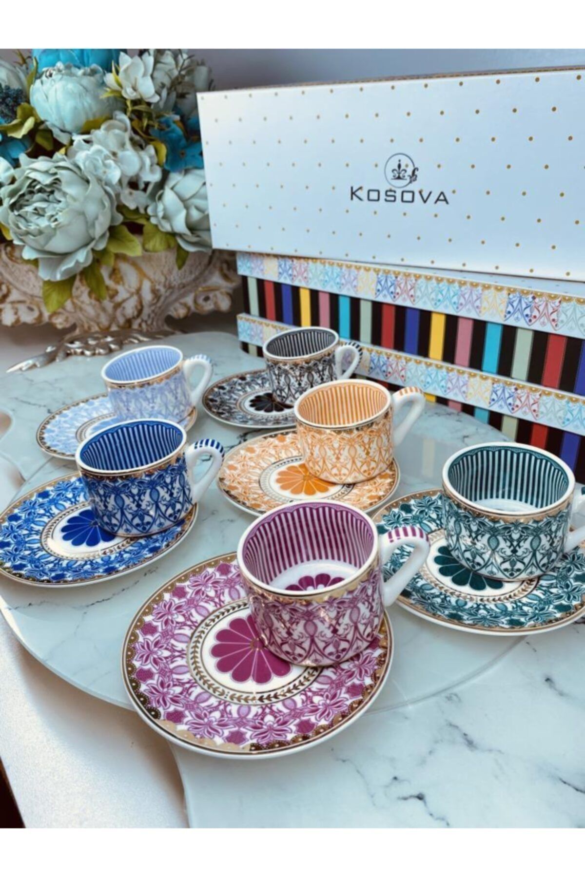 Kosova Karma Bone China Lüx Porselen 6'lı Kahve Fincan Takımı