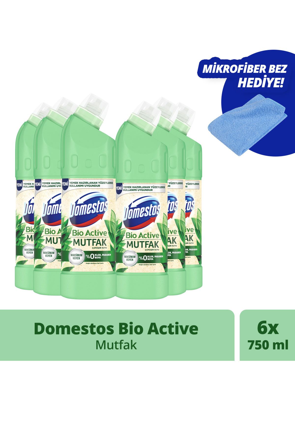 Domestos Çamaşır Suyu Bio Active Mutfak Maksimum Hijyen 750 ml X6 Mikrofiber Bez Hediye