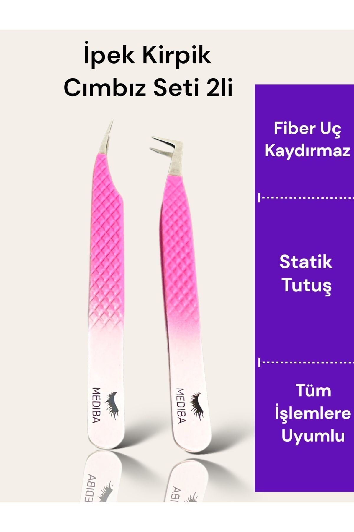 MEDIBA Ipek Kirpik Cımbız SET 2 Li Fiber Uç Tüm Kirpik Işlemleri Için Ipek Kirpik Cımbız