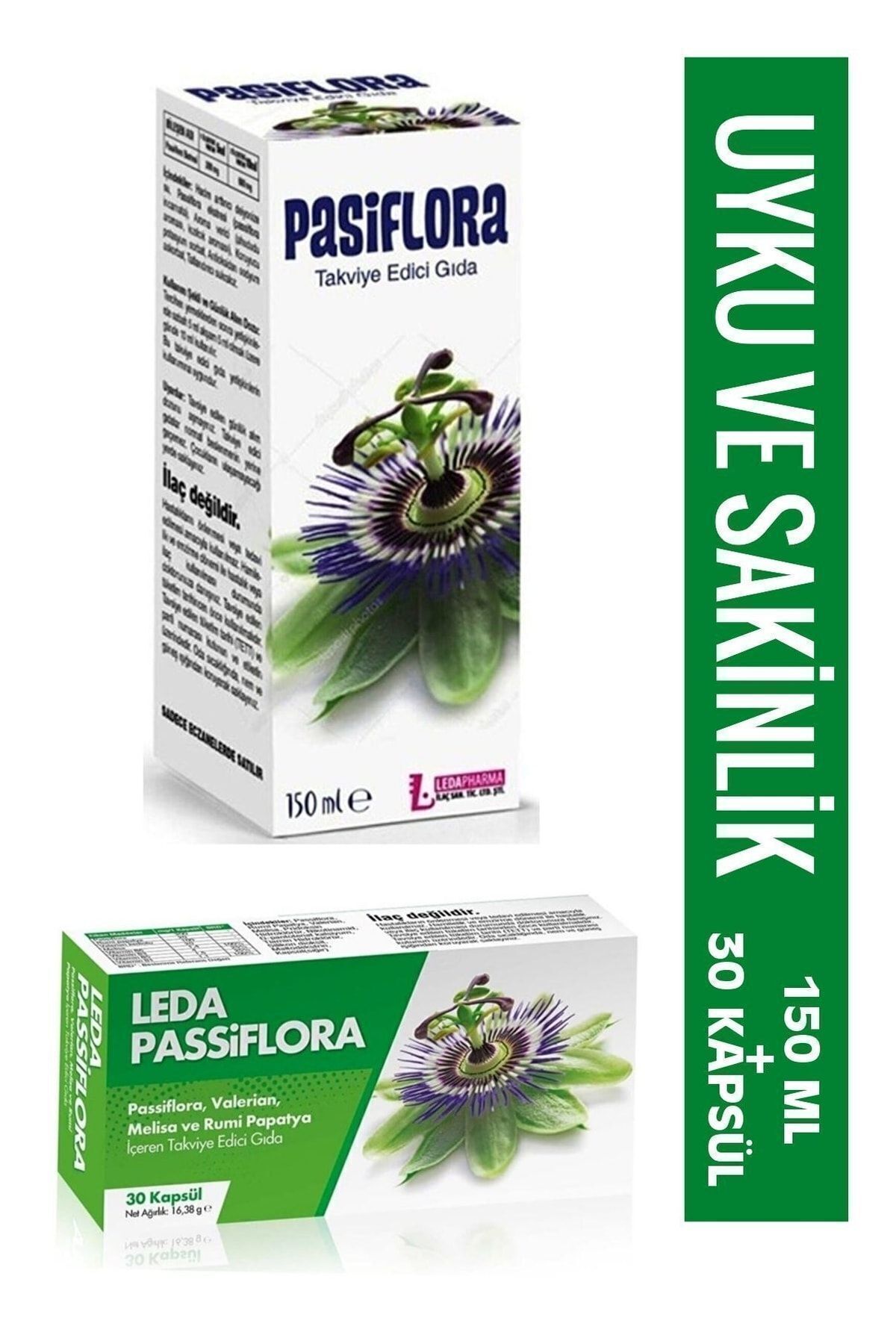 LEDA Pasiflora 30 Kapsul Ve Pasiflora Sıvı Takviye Edici Gıda Şurup 150 ml Set