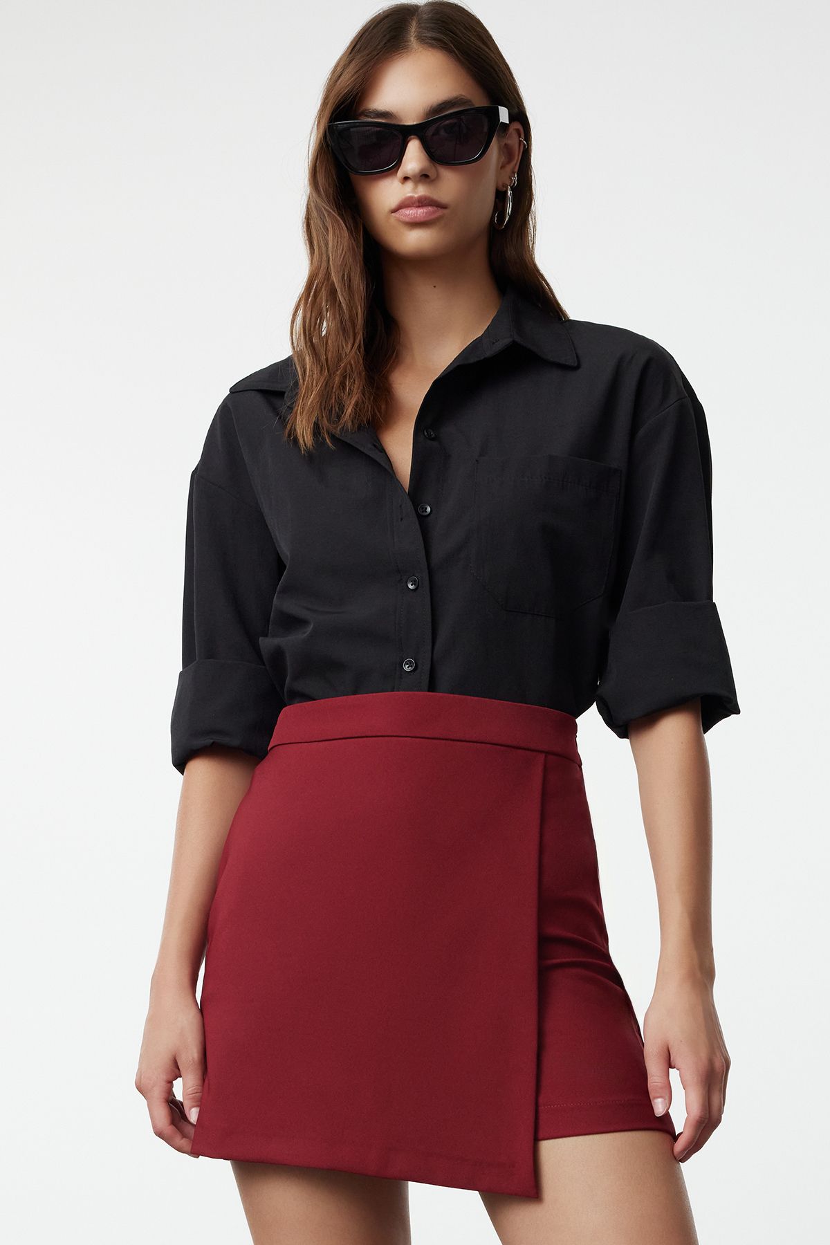 Trendyolmilla Bordo Kruvaze Dokuma Şort Etek TWOAW20SR0072 Şort & Bermuda TWOAW20SR0072