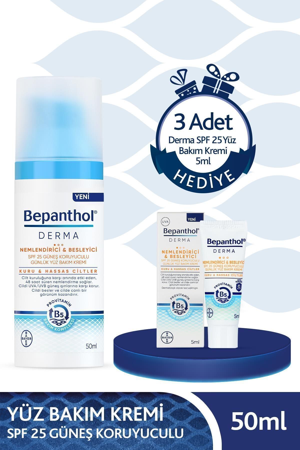 Bepanthol Derma Spf 25 Yüz Bakım Kremi 3 Adet Derma Spf 25 Yüz Bakım Kremi 5ml Hediyeli