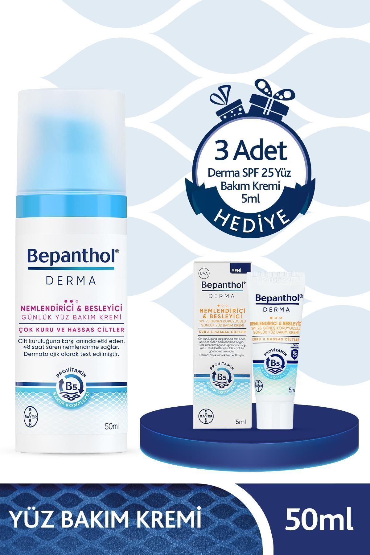 Bepanthol Derma Günlük Yüz Bakım Kremi 3 Adet Derma Spf 25 Yüz Bakım Kremi 5ml Hediyeli