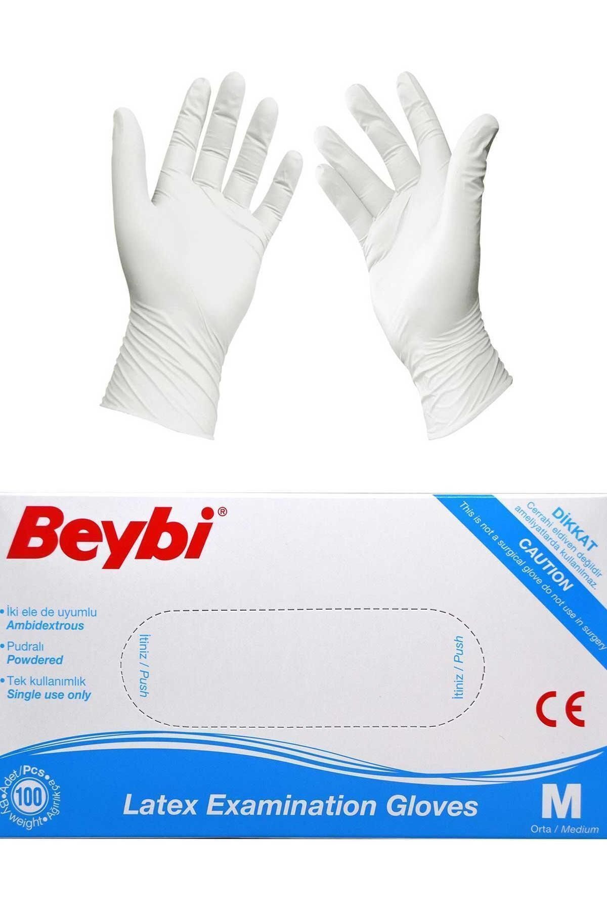 Beybin Beybi Muayene Eldiveni 100'lü Kutu Pudralı Orta Boy Lateks