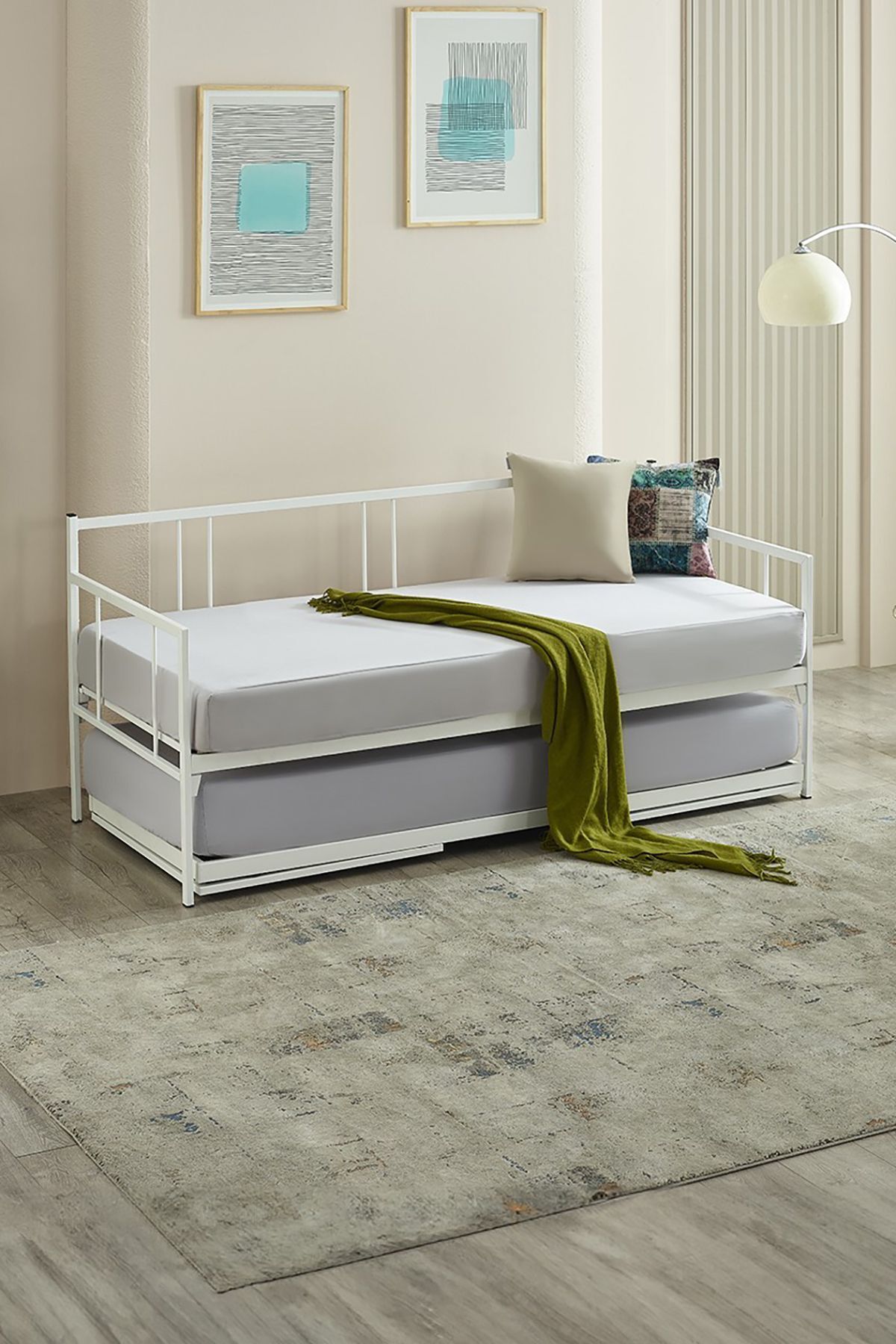 Unimet Forte Yavrulu Daybed Tek-çift Kişilik Sedir Metal Karyola Yatak Seti Beyaz