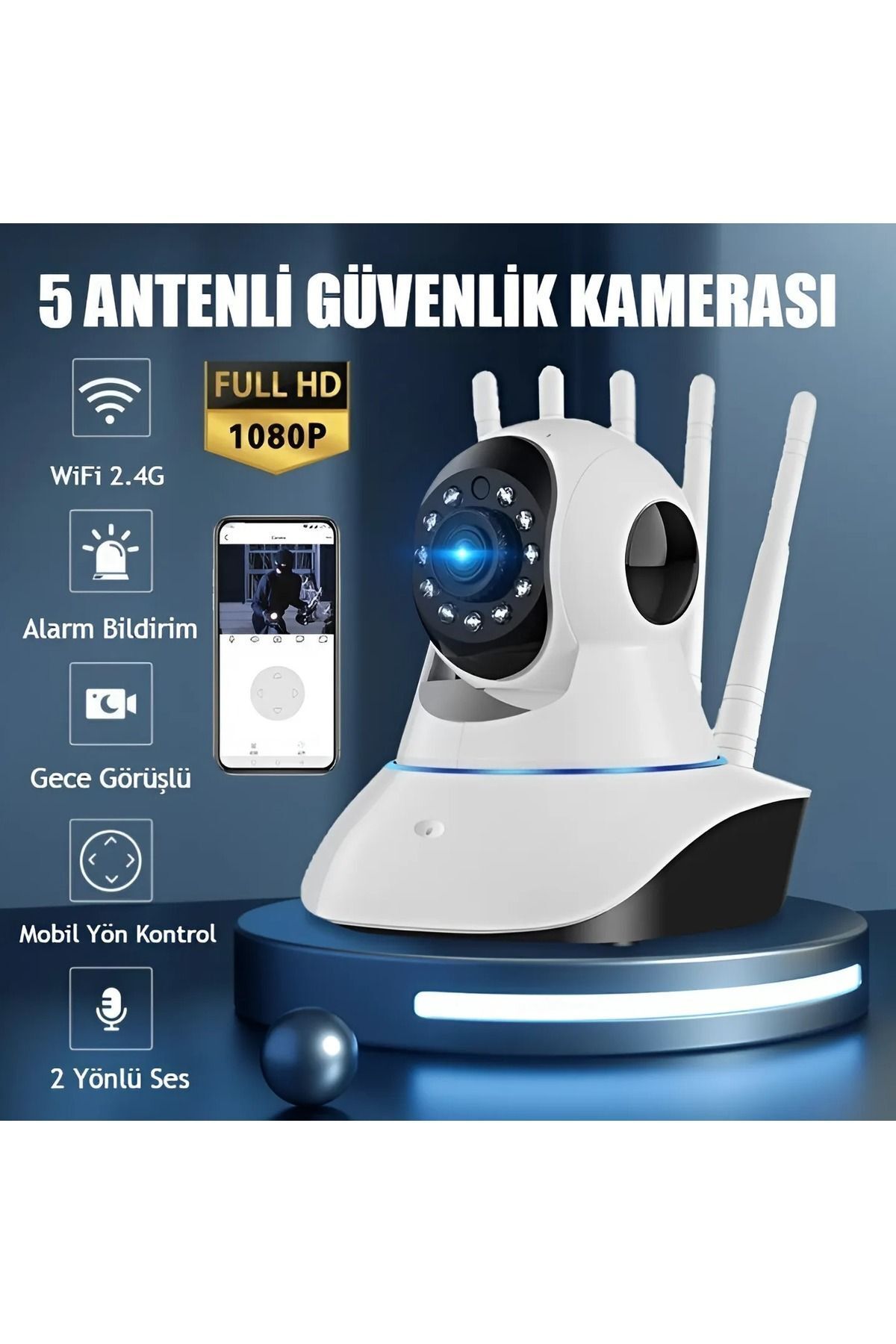 resolut Kablosuz Wifi Bebek Izleme Ip Kamerası 3 Antenli Gece Görüşlü Güvenlik Ip Kamera Harekete Duyarlı