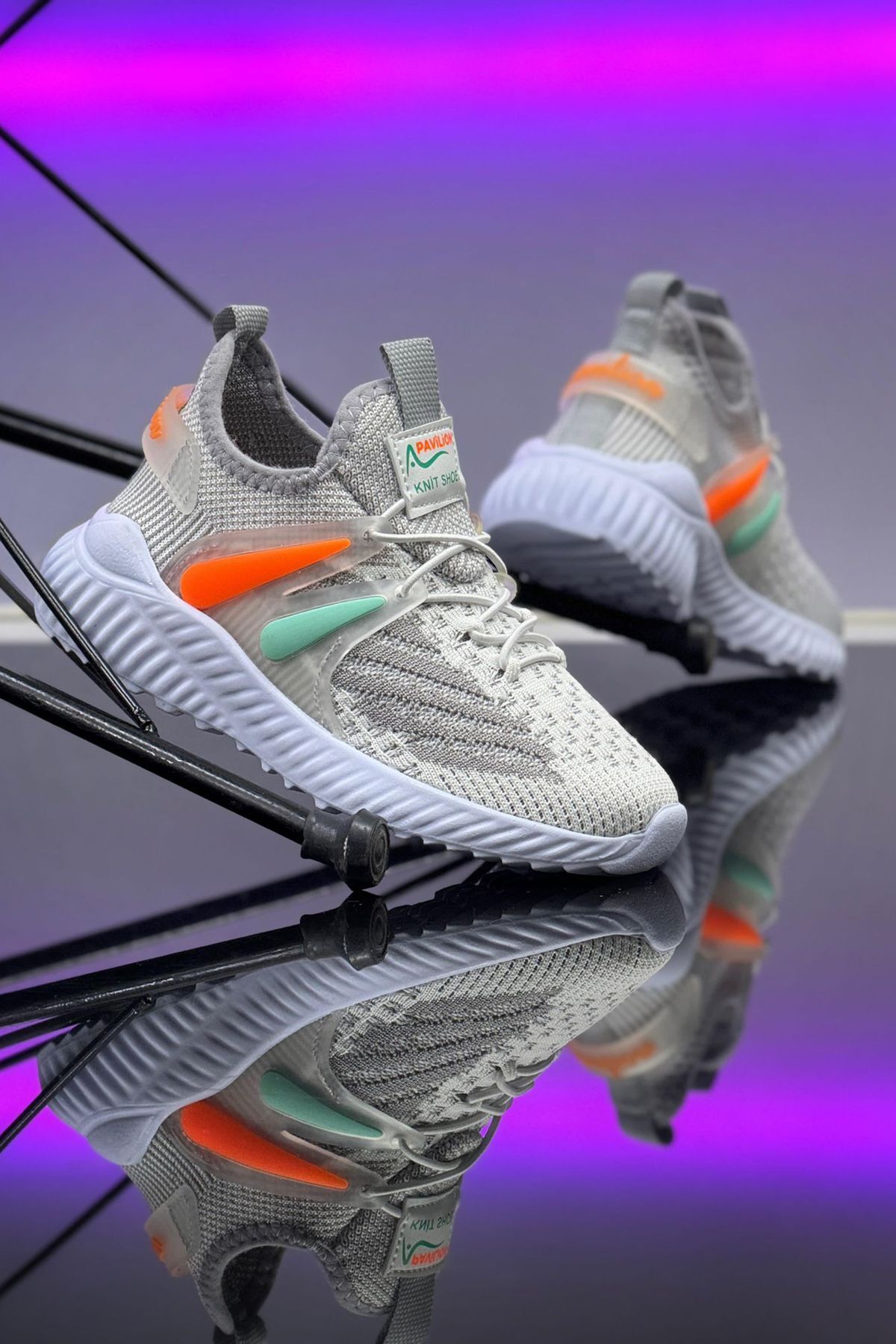 BOUIS Çocuk Unisex Günlük Buz Oranj Lastikli Rahat Nefes Alan Triko Esnek Hafif Şık Sneaker Spor Ayakkabı
