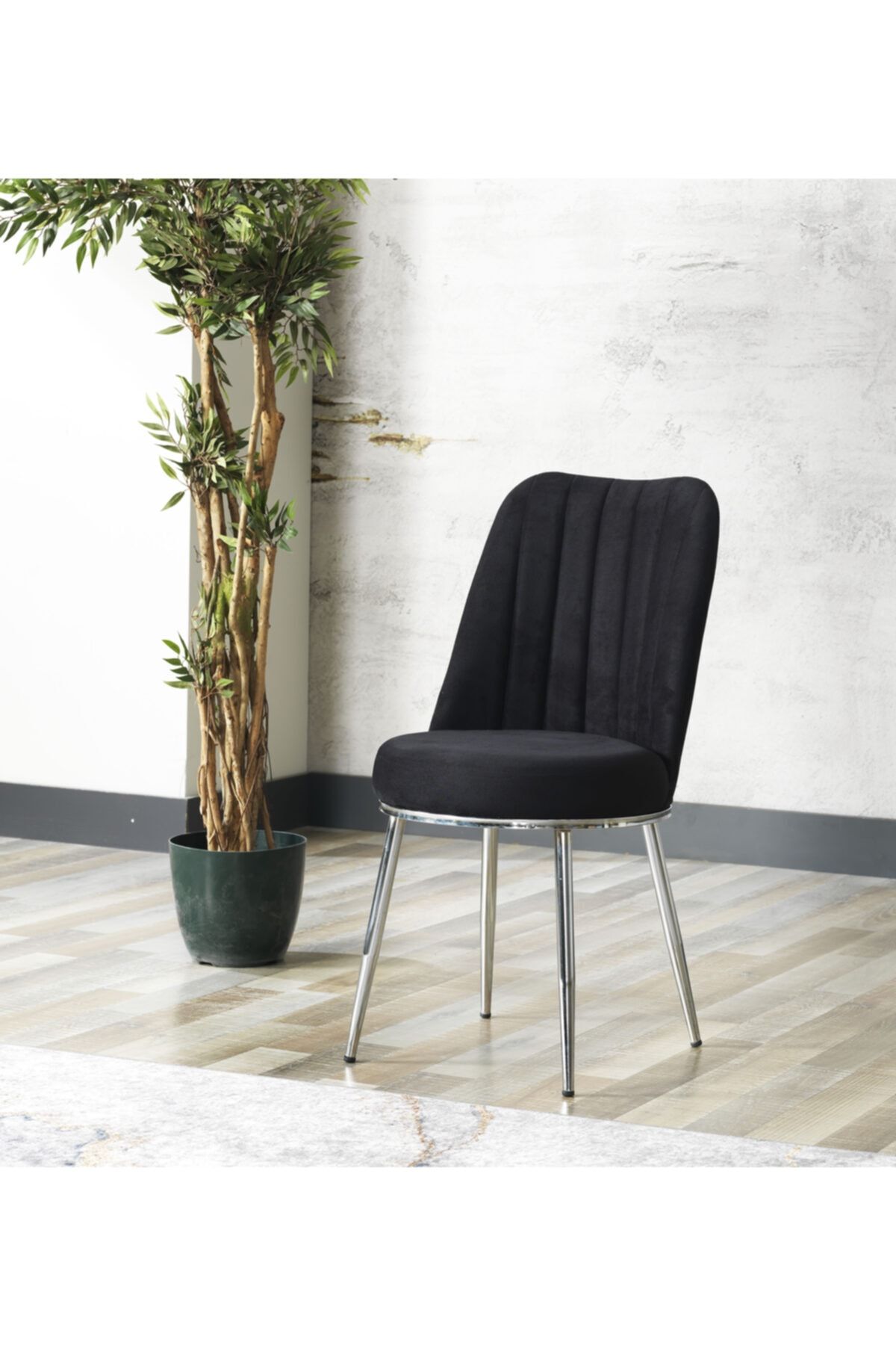 Avvio Gold Sandalye- Yemek Masası Sandalyesi - Mutfak Masası Sandalyesi Siyah Renk- Metal Krom Ayak