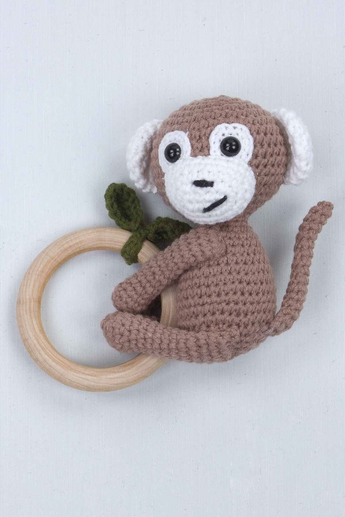 Modakids Kahverengi Organik El Yapımı Amigurumi Maymun Çıngırak Oyuncak