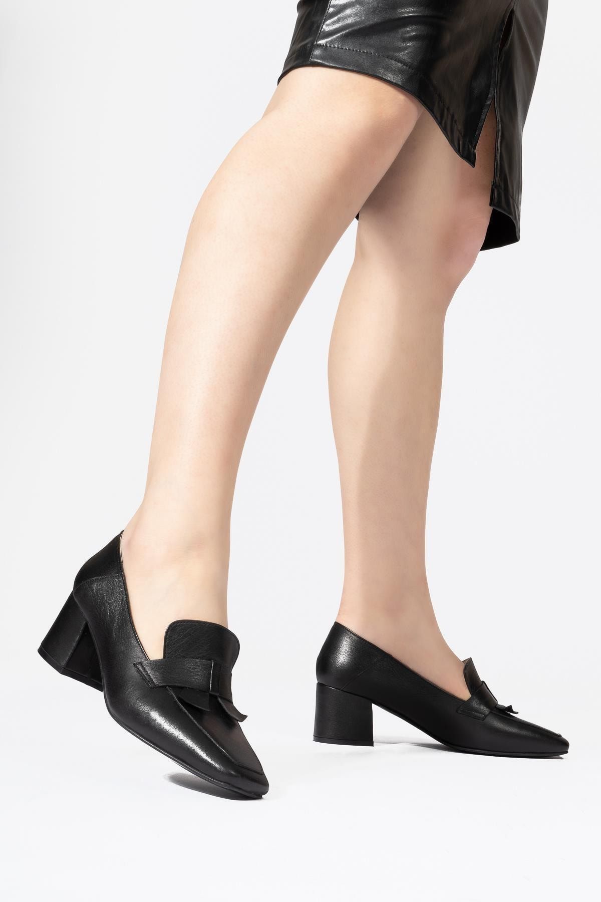 CZ London Hakiki Deri Kadın Günlük Fiyonklu Küt Burun Loafer Ayakkabı