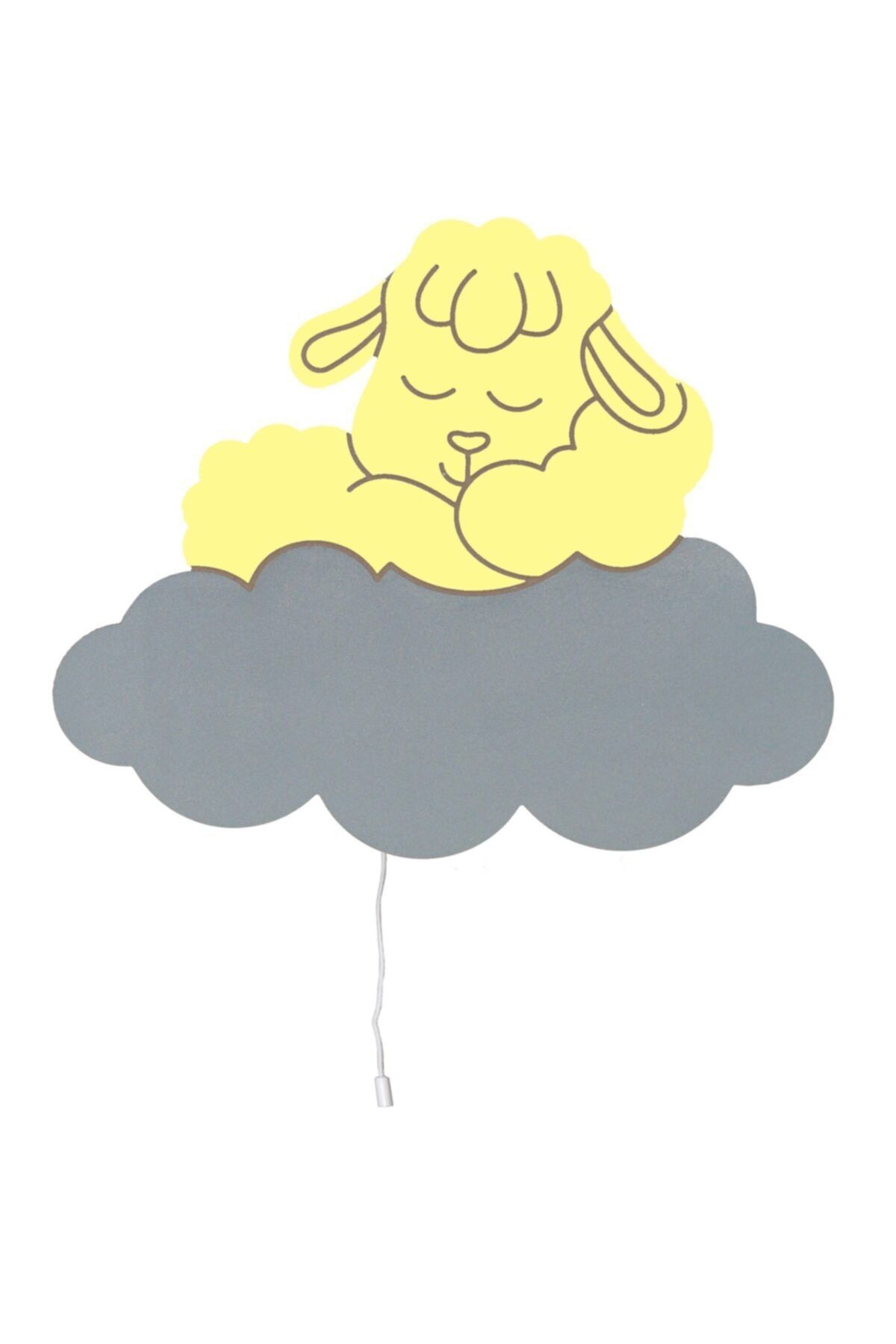 BugyBagy Gri Bulut Üzerinde Uyuyan Sarı Kuzu Gece Lambası Dekoratif Çocuk Odası Aydınlatma