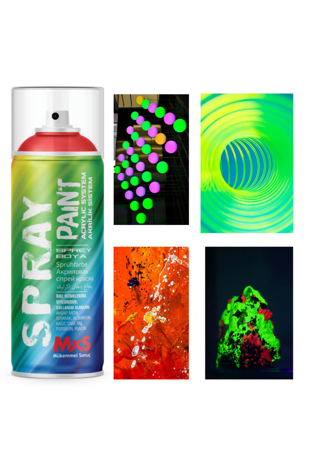 MxS PREMİUM NEON EFEKT FOSFORLU FLORESAN SPREY BOYA 400 ML