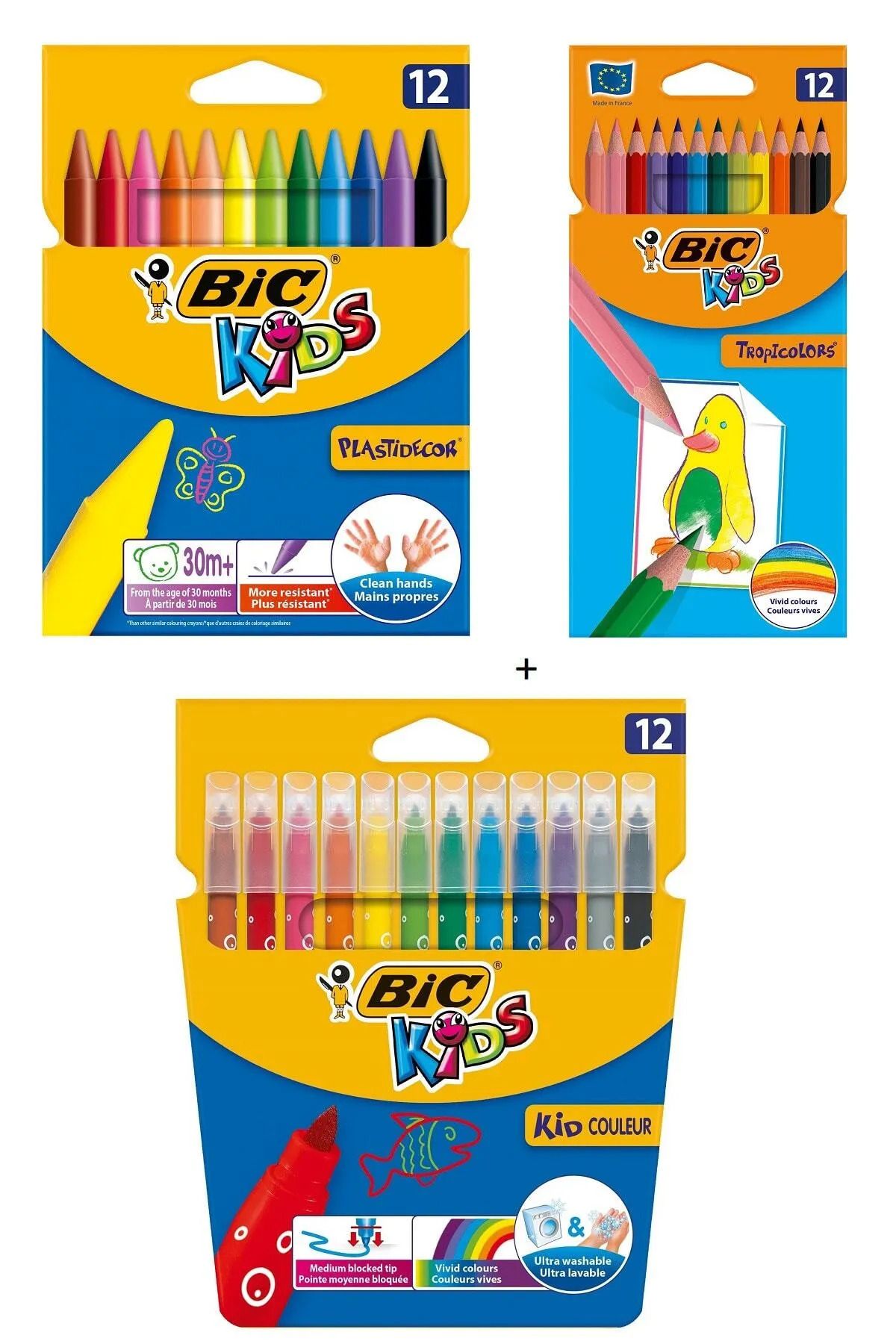 Bic Pastel Boya Kalemi 12'li Kuru Boya Kalemi 12'li Yıkanabilir Keçeli Boya Kalemi 12'li