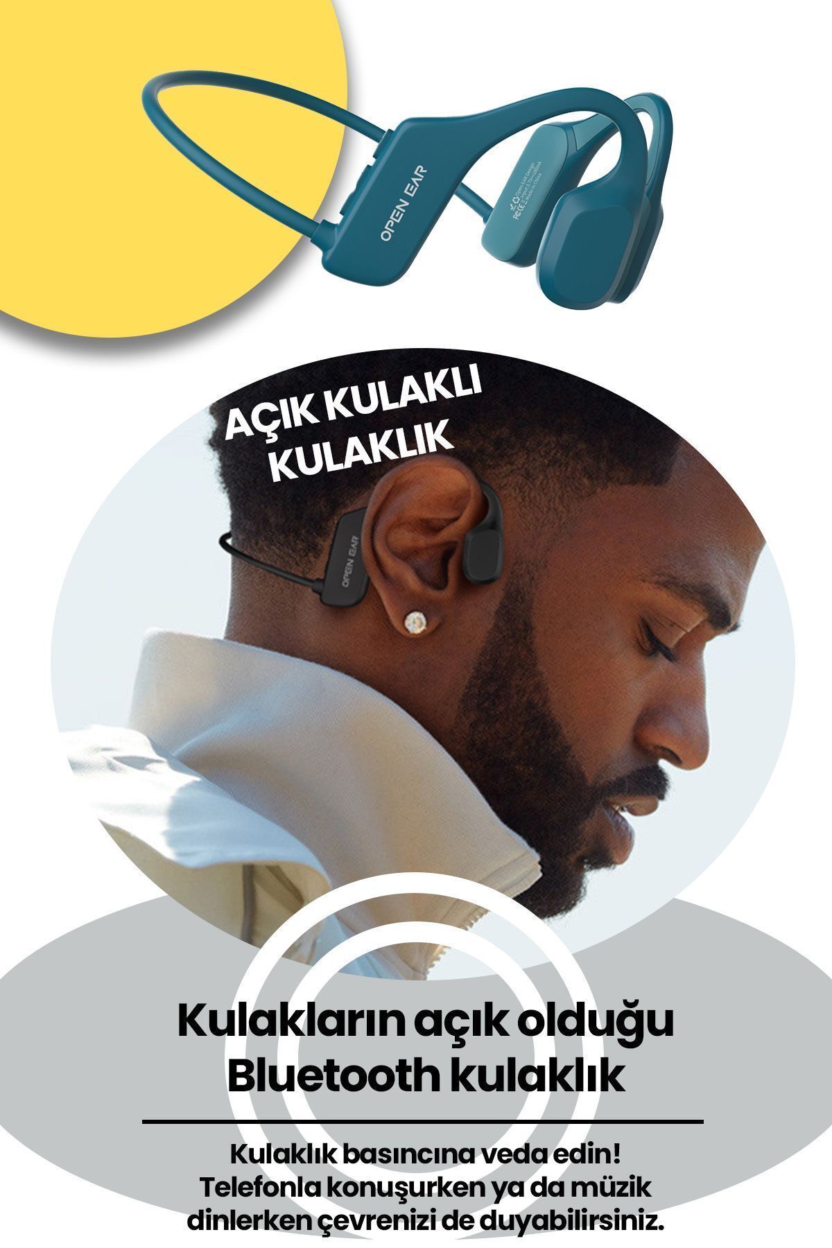 Open ear Bone X1 Kemikten İletim Kulaklığı Mavi