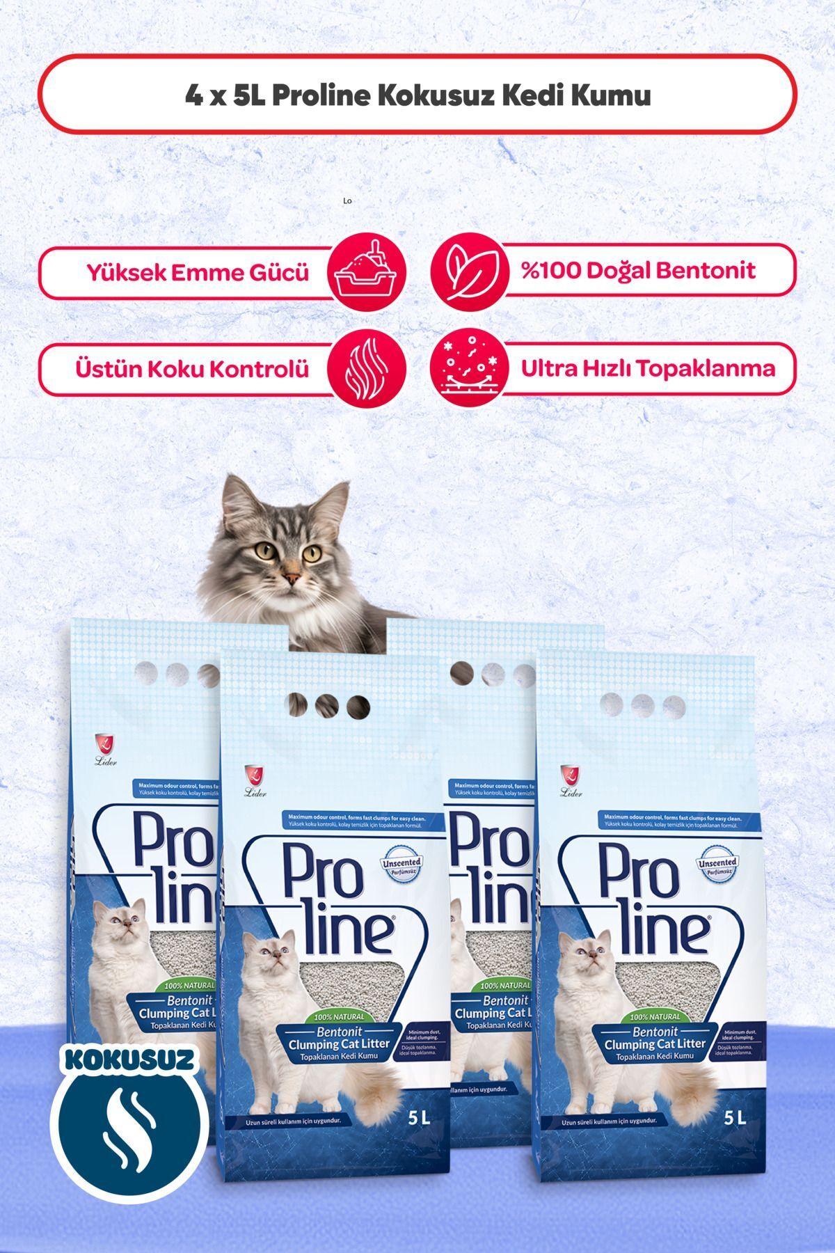 Proline Proline Bentonıt Kedi Kumu 5 Lt - 4 Adet